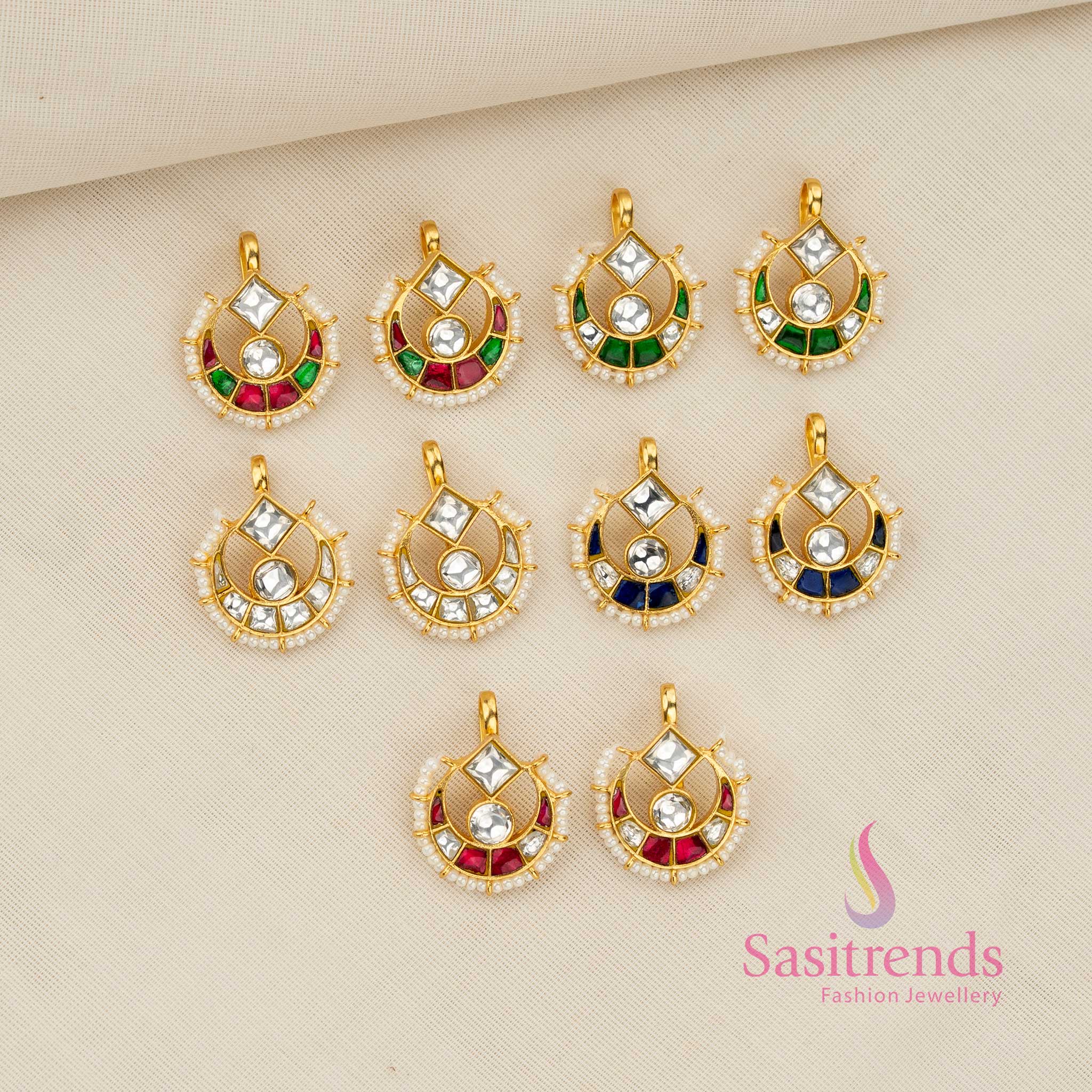 Stunning 24K Jadau Kundan Gold Plated Half Moon Bugadi Earcuff Earrings with Square and Round Stone Top & Pearl Drops - Image 2