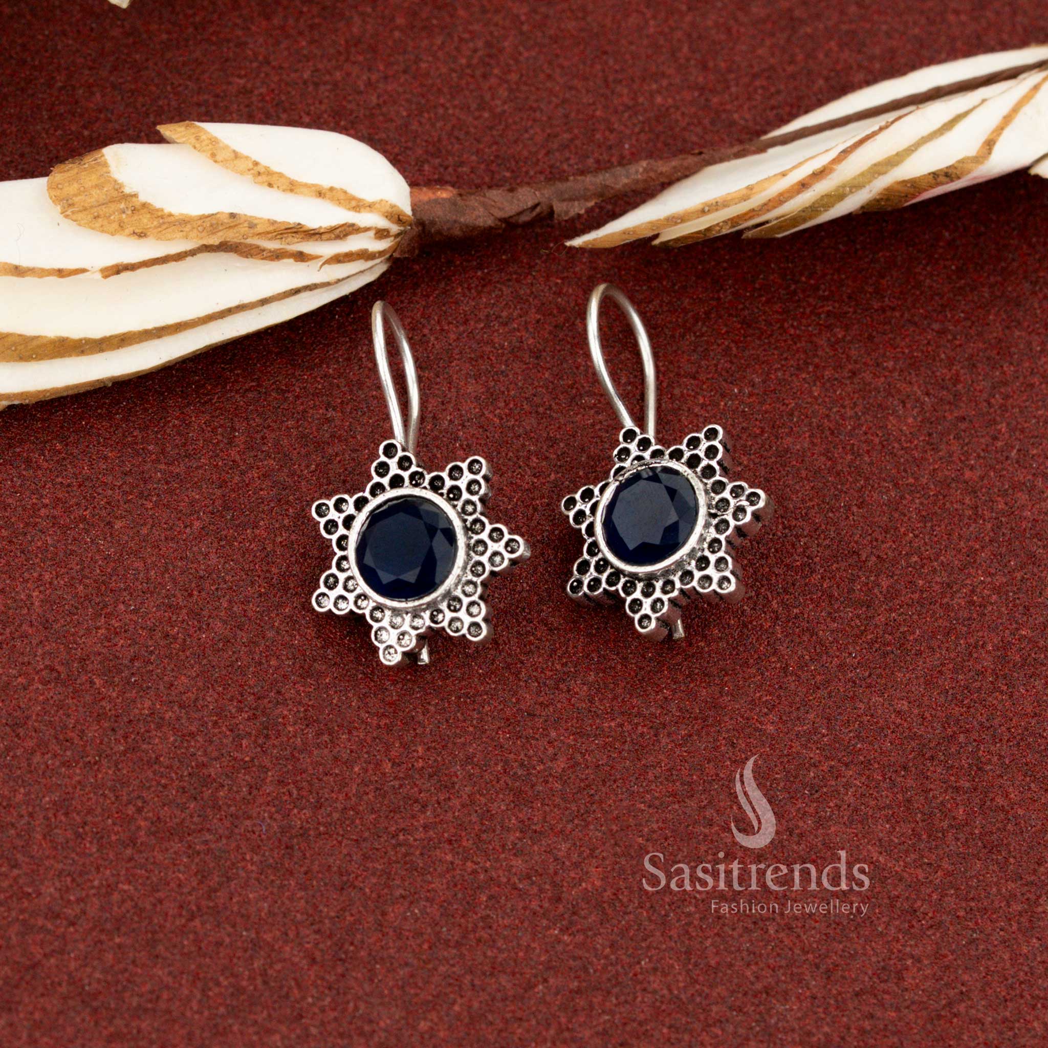 Enchanting Oxidised Silver Plated Star Flower Drop Earrings for Daily Wear, Office Styling & Casual Elegance - Image 5