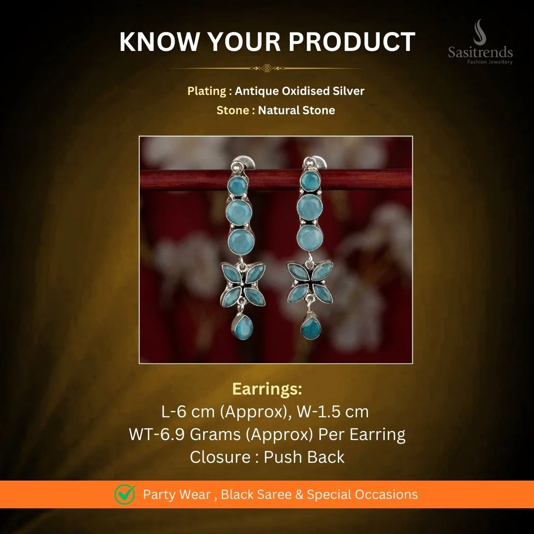 Elite Oxidised Silver Plated Linear Floral Drop Earrings for Women | Elegant Daily & Office Wear - Image 2