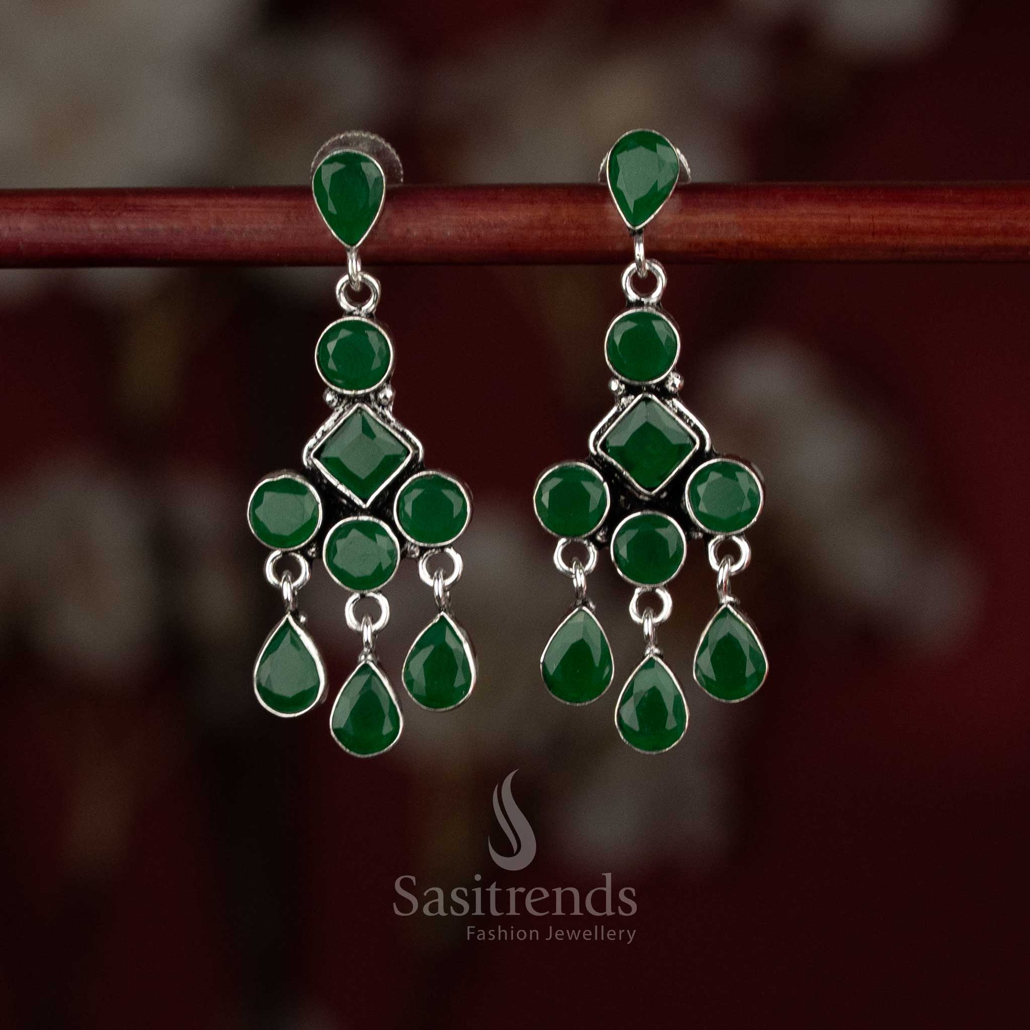 Mesmerizing Oxidised Silver Plated Layered Drop Earrings with Geometric Framing and Cascading Elements - Image 4