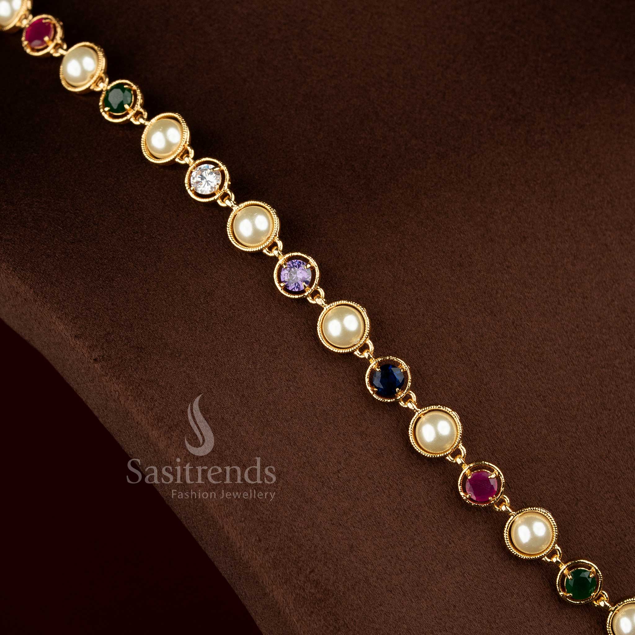 Guaranteed Impon Pachaloha Structured Link Design 24K Micro Gold Plated American Diamond Necklace for Women - Image 3