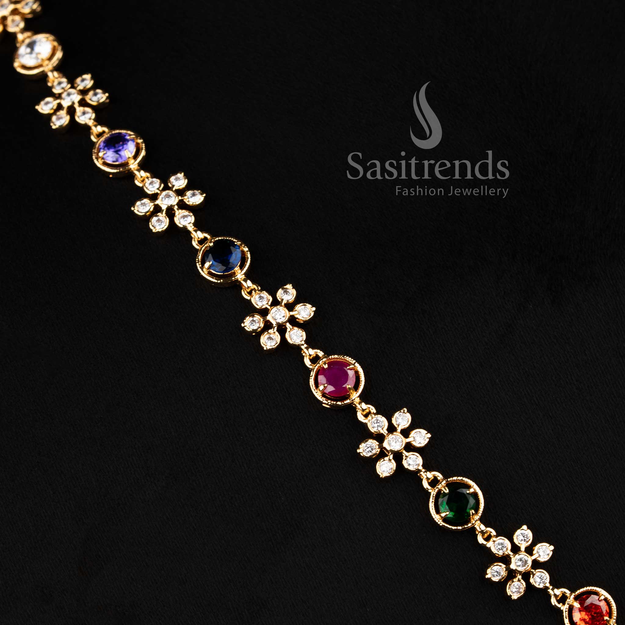 Guaranteed Impon Pachaloha Structured Link Design 24K Micro Gold Plated American Diamond Necklace for Women - Image 6