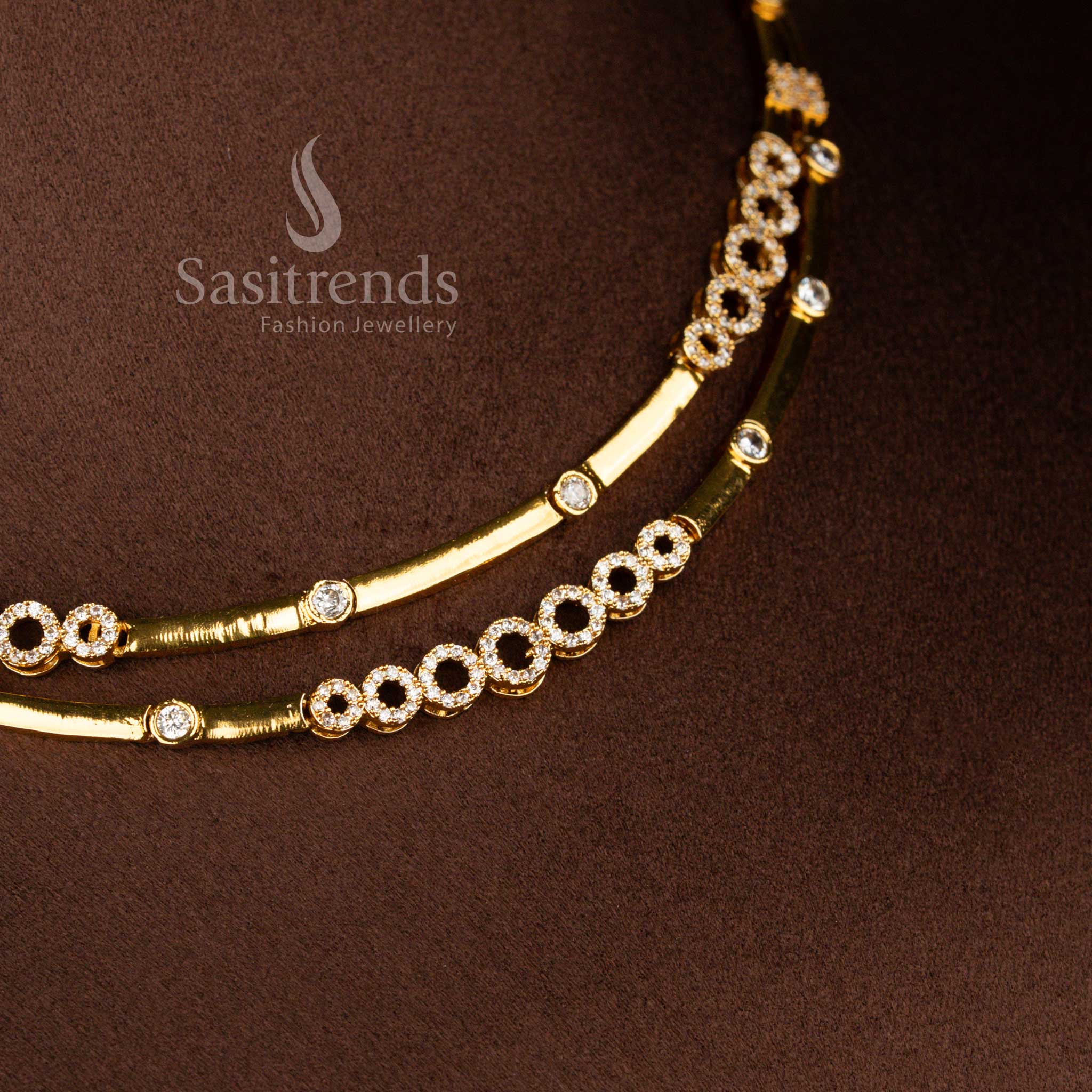 Stunning American Diamond Matte Gold Plated Halo Layered Necklace Jewellery Set - Sasitrends - Image 2