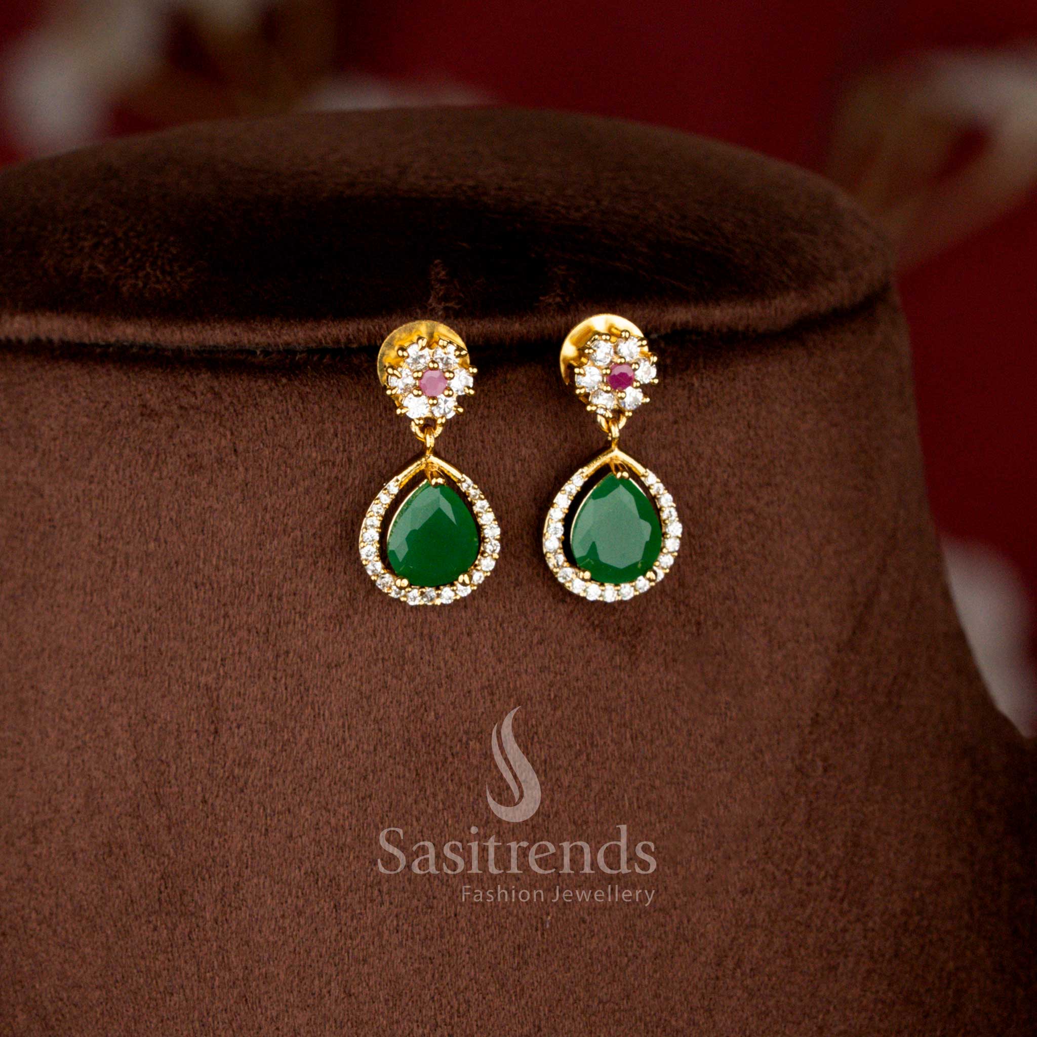 Stunning American Diamond Floral Teardrop Matte Gold Plated Necklace Set for Party Wear - Sasitrends - Image 11