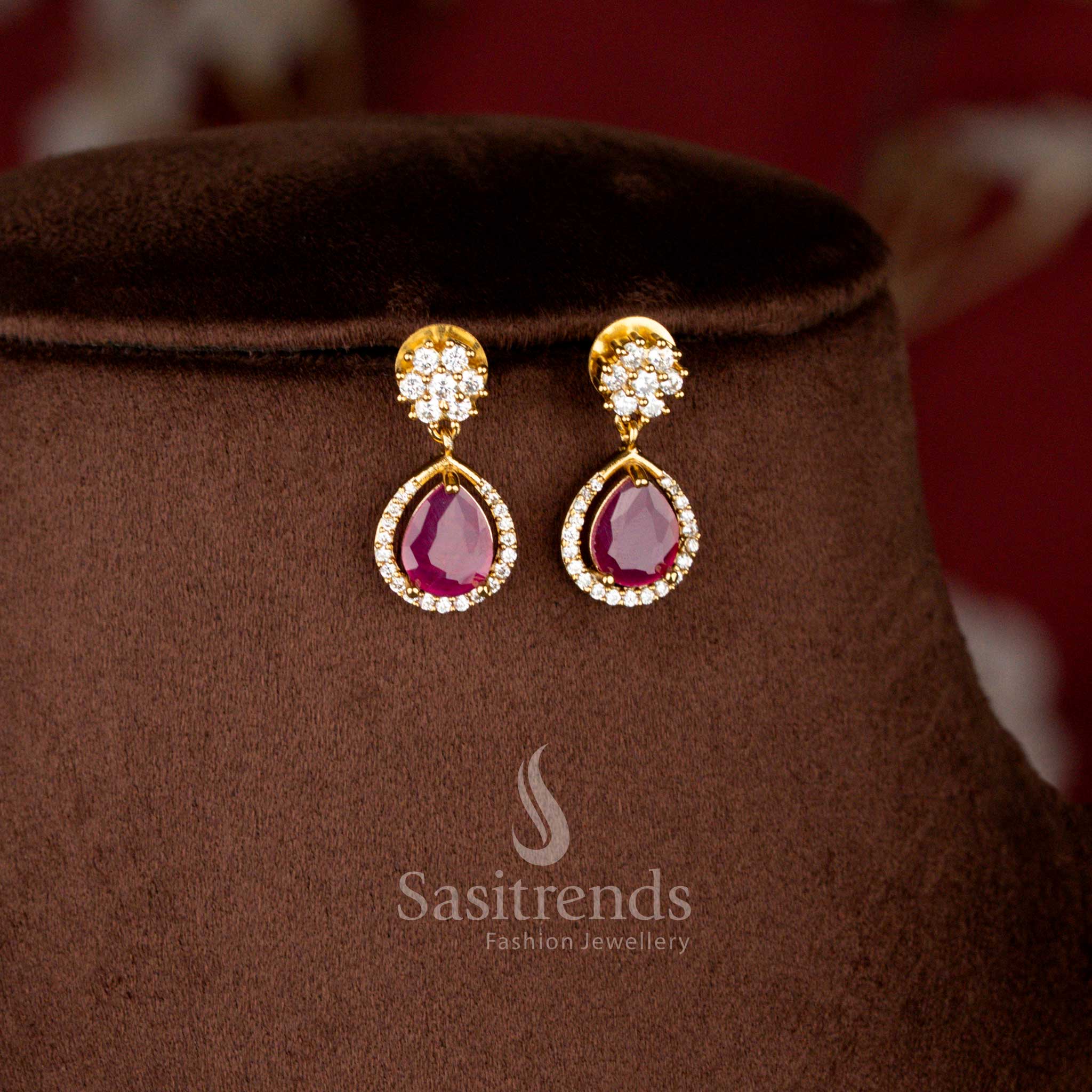 Stunning American Diamond Floral Teardrop Matte Gold Plated Necklace Set for Party Wear - Sasitrends - Image 6