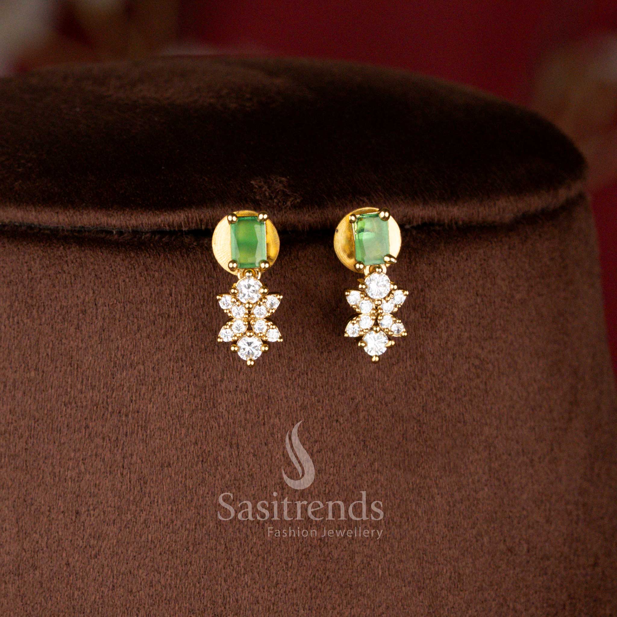 Charming American Diamond Matte Gold Plated Floral Cluster Necklace Set with Rectangular Center Stone For Special Occasions - Sasitrends - Image 3