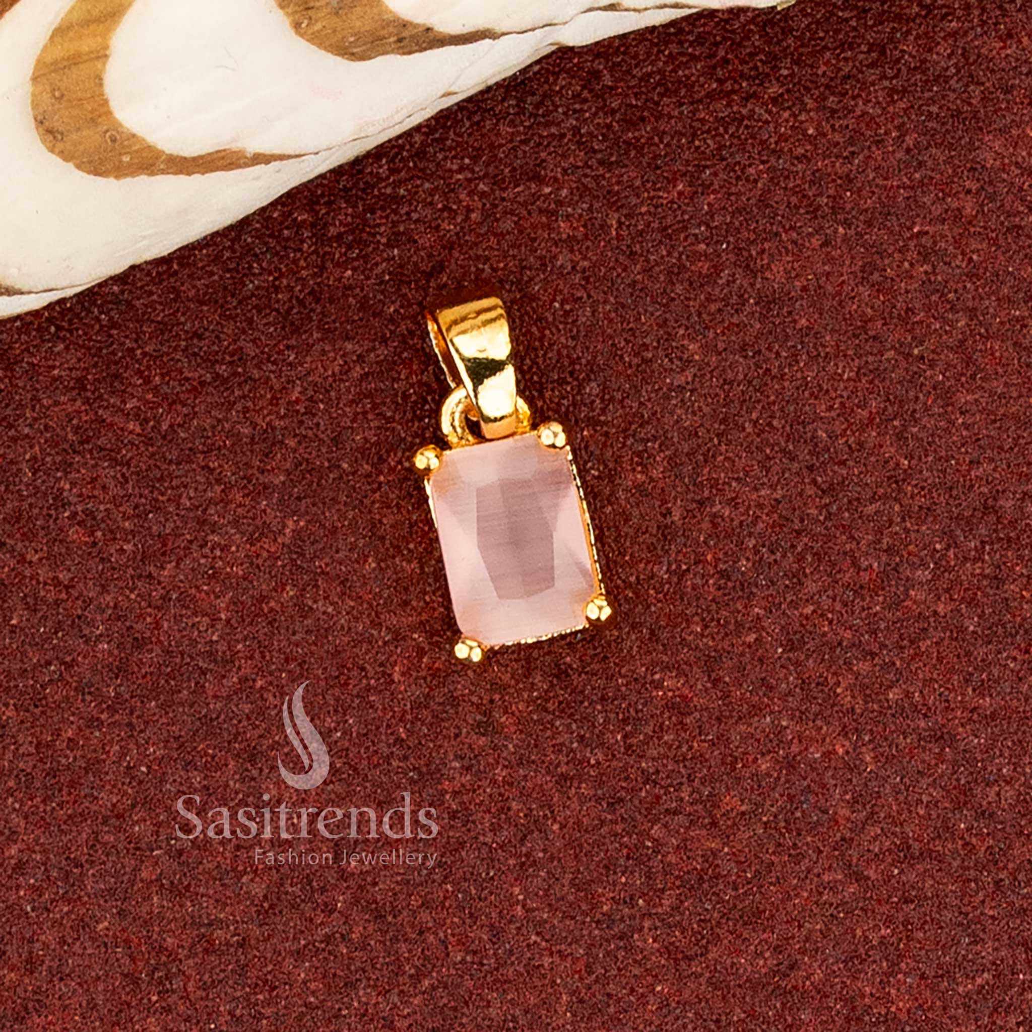 24K One Gram Micro Gold Plated Rectangular Cut AD Stone Pendant | Elegant Minimal Traditional Jewellery for Women - Image 3