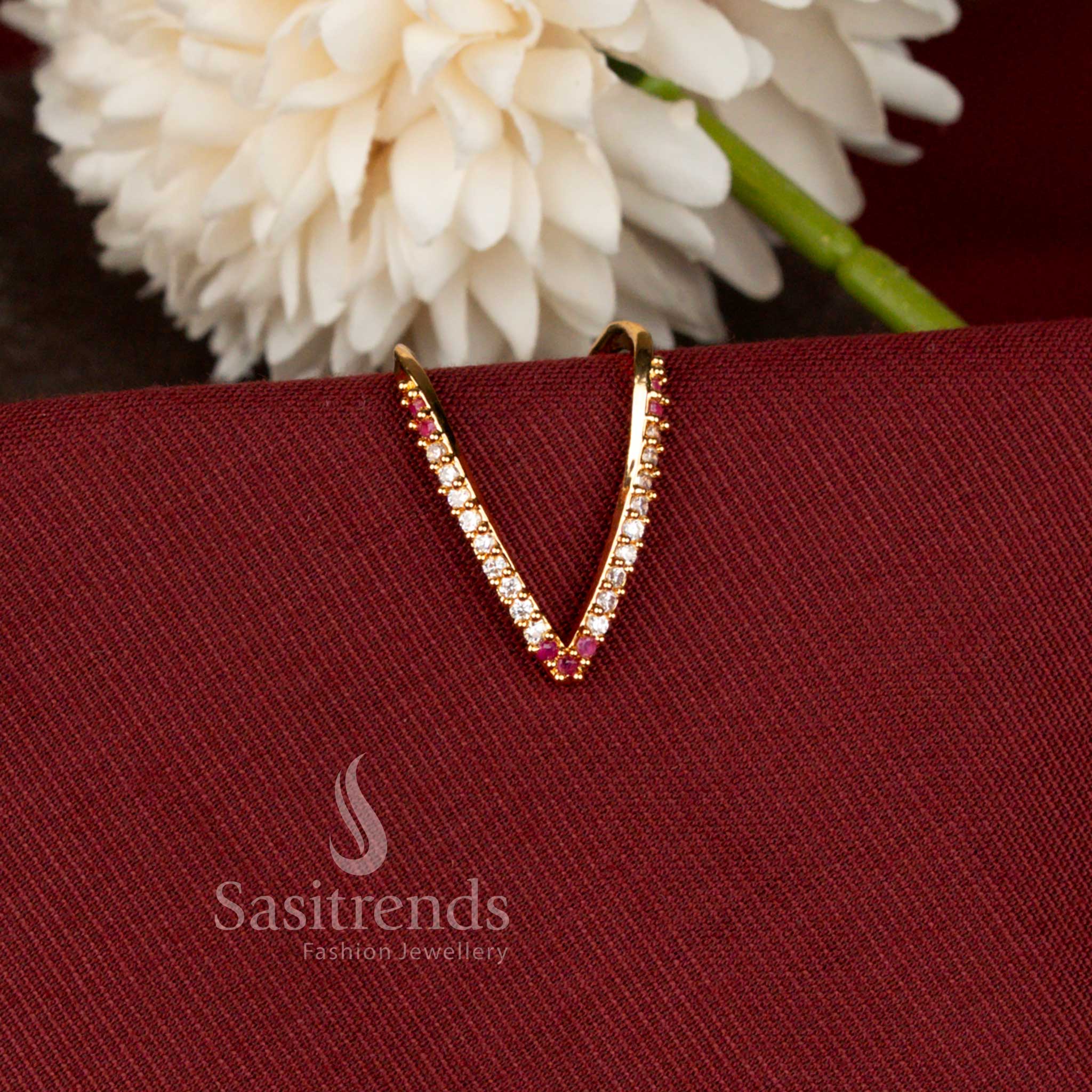 Amazing Micro Gold Plated American Diamond Chevron Ring for Women | Look Like Real Gold - Sasitrends - Image 2