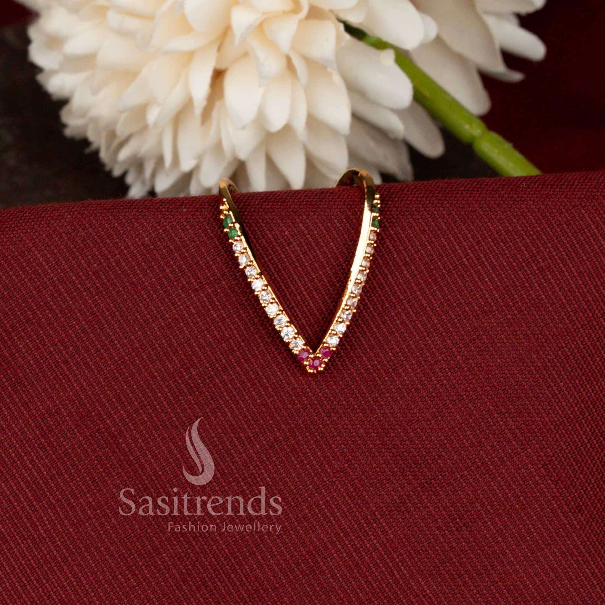 Amazing Micro Gold Plated American Diamond Chevron Ring for Women | Look Like Real Gold - Sasitrends - Image 3