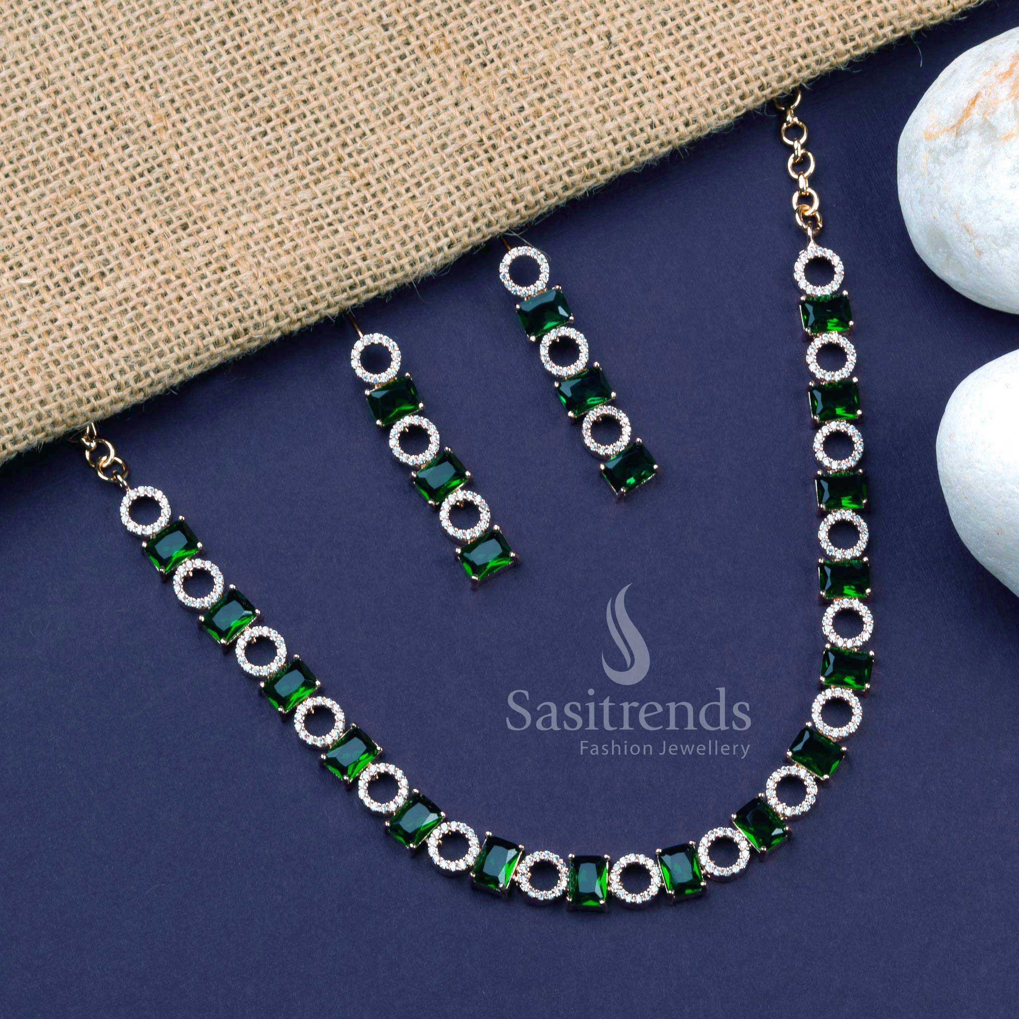 Gorgeous Rose Gold Plated American Diamond Necklace Jewellery Set for Parties and Festive Occasions - Sasitrends