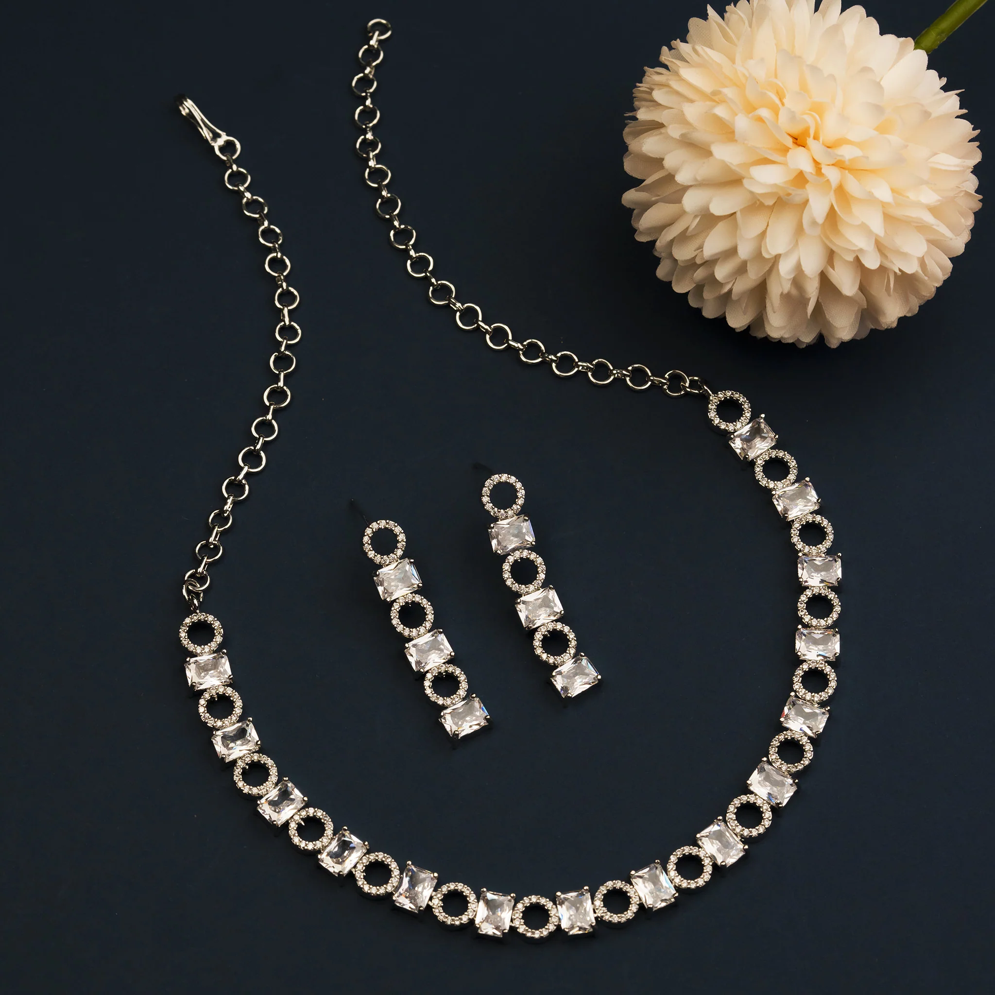Gorgeous Rose Gold Plated American Diamond Necklace Jewellery Set for Parties and Festive Occasions - Sasitrends - Image 11