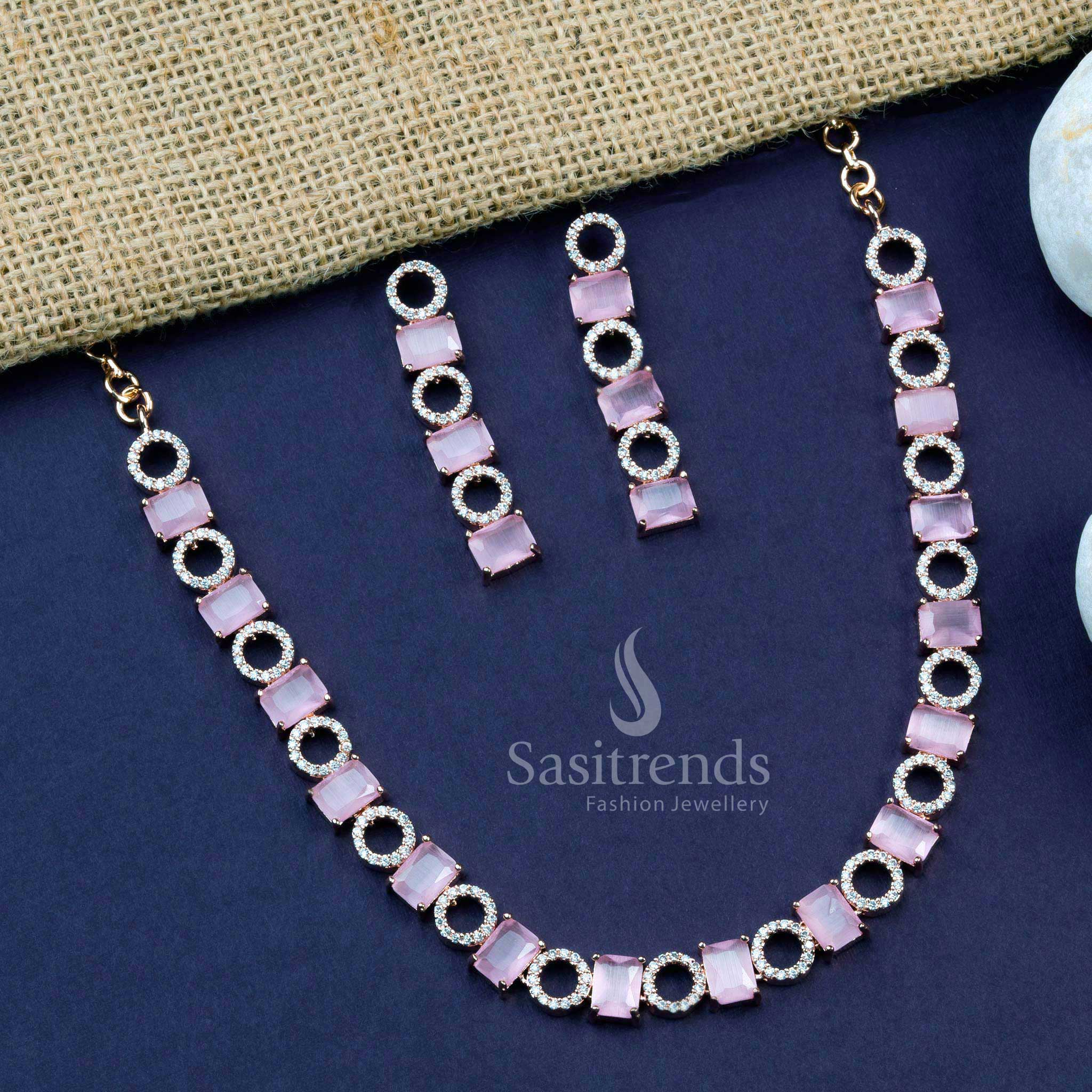 Gorgeous Rose Gold Plated American Diamond Necklace Jewellery Set for Parties and Festive Occasions - Sasitrends - Image 5