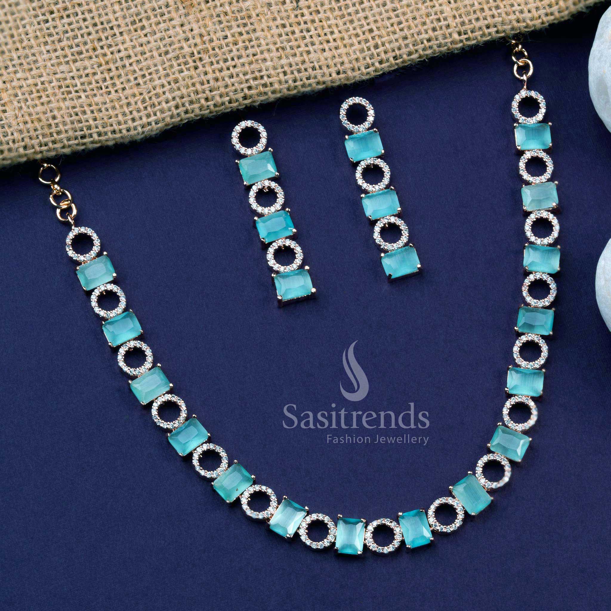 Gorgeous Rose Gold Plated American Diamond Necklace Jewellery Set for Parties and Festive Occasions - Sasitrends - Image 6
