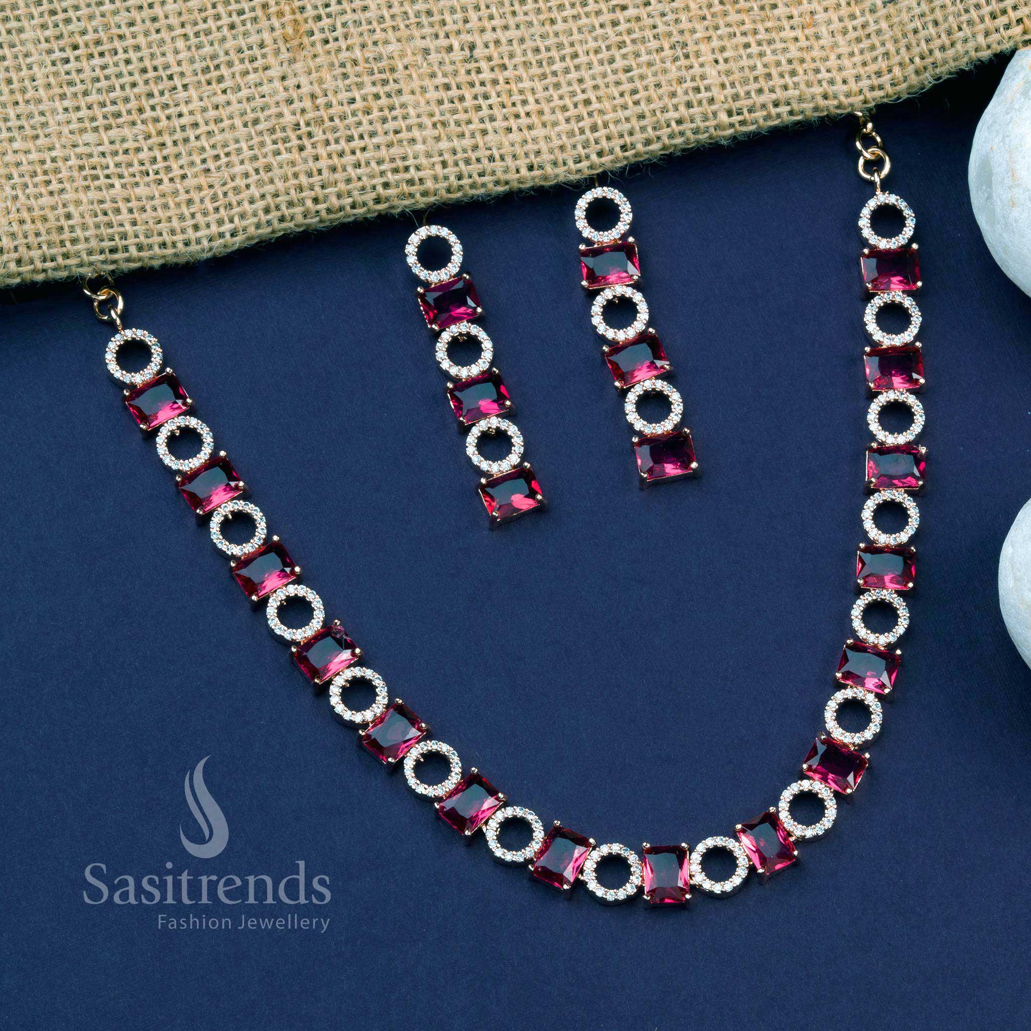 Gorgeous Rose Gold Plated American Diamond Necklace Jewellery Set for Parties and Festive Occasions - Sasitrends - Image 8