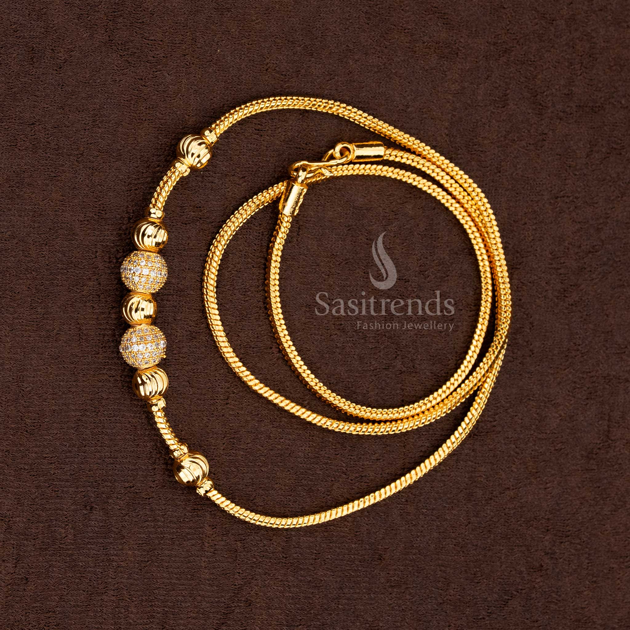 Grand Micro Gold Plated Ball Design AD Stone Mugappu Chain - Sasitrends - Image 2