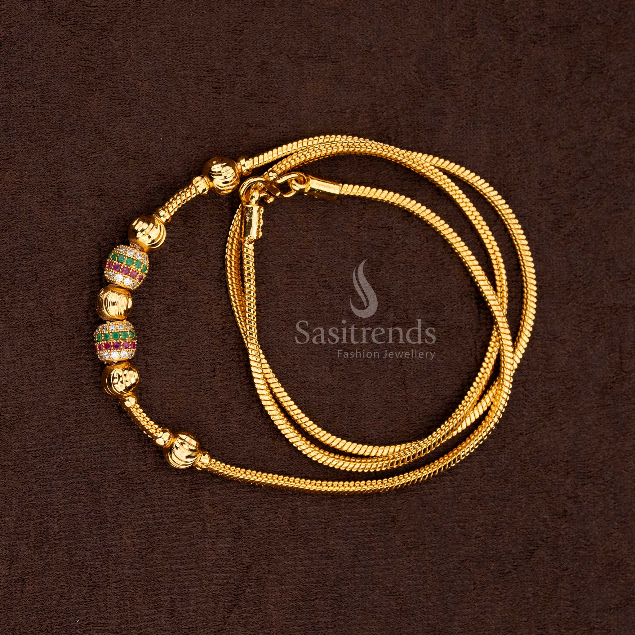 Grand Micro Gold Plated Ball Design AD Stone Mugappu Chain - Sasitrends - Image 3