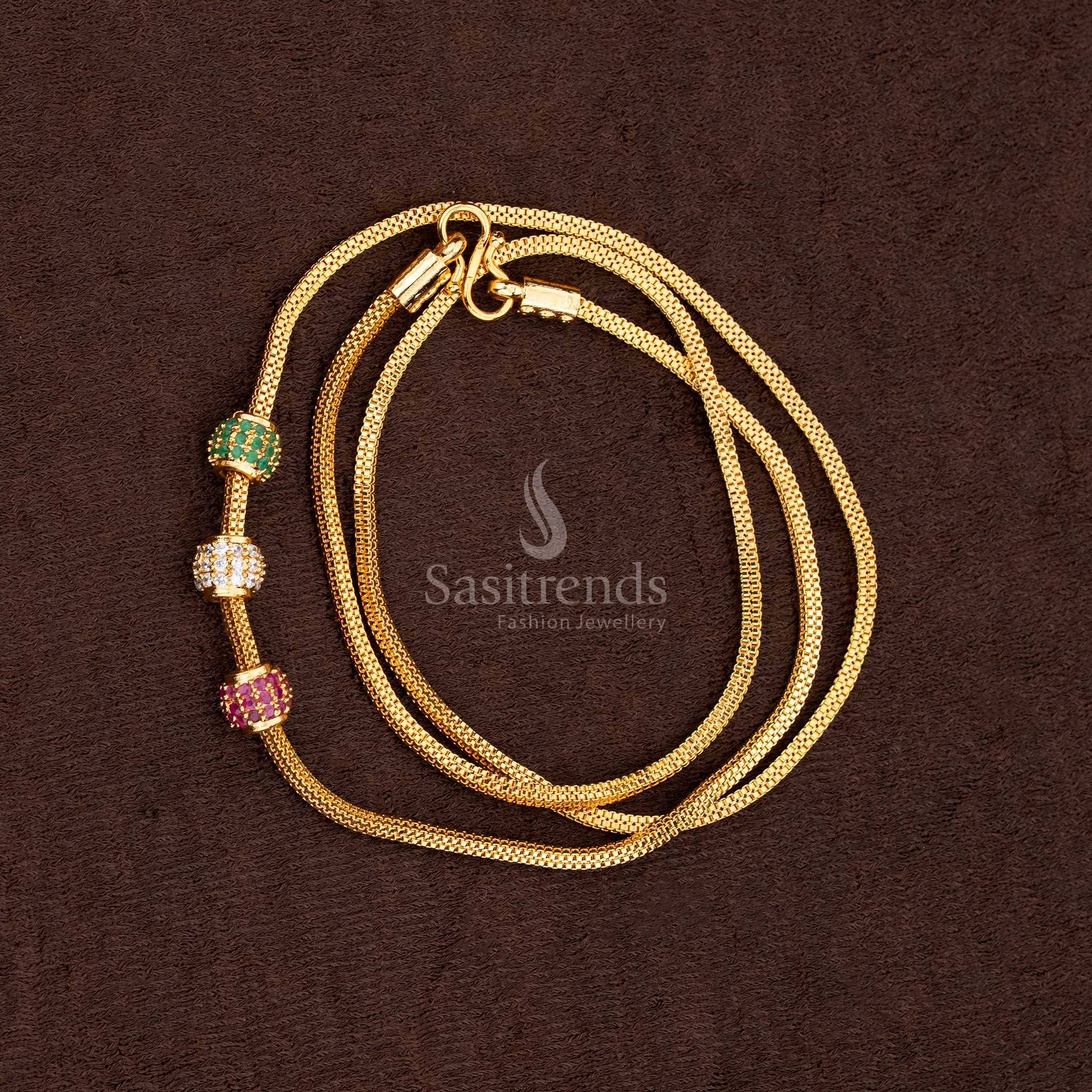 Guaranteed Micro Gold Plated AD Stone 3 Ball Design Mugappu Chain - Sasitrends - Image 3