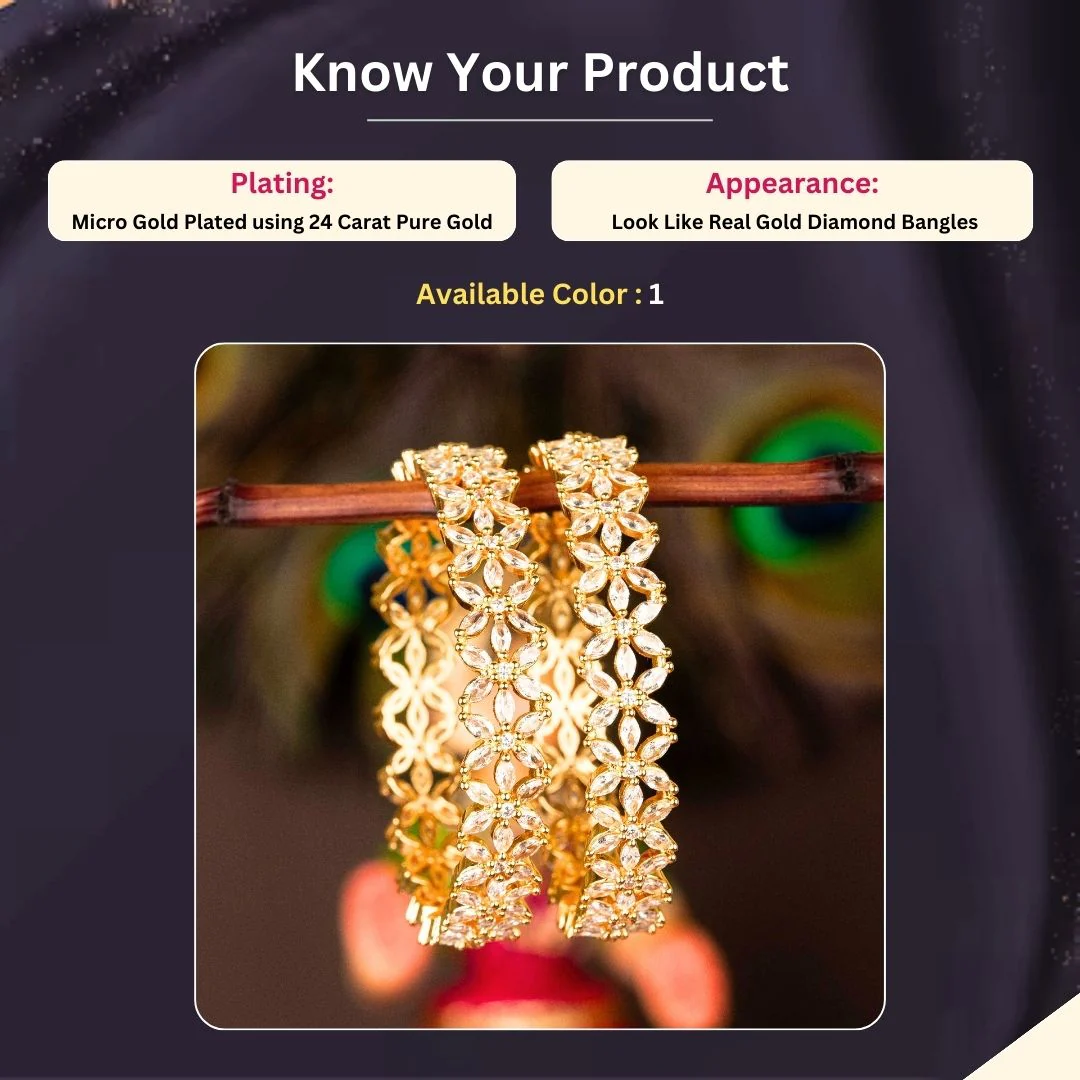 Micro Gold Plated American Diamond Bangles with Cubic Zirconia – Look Like Real Gold - Sasitrends - Image 2