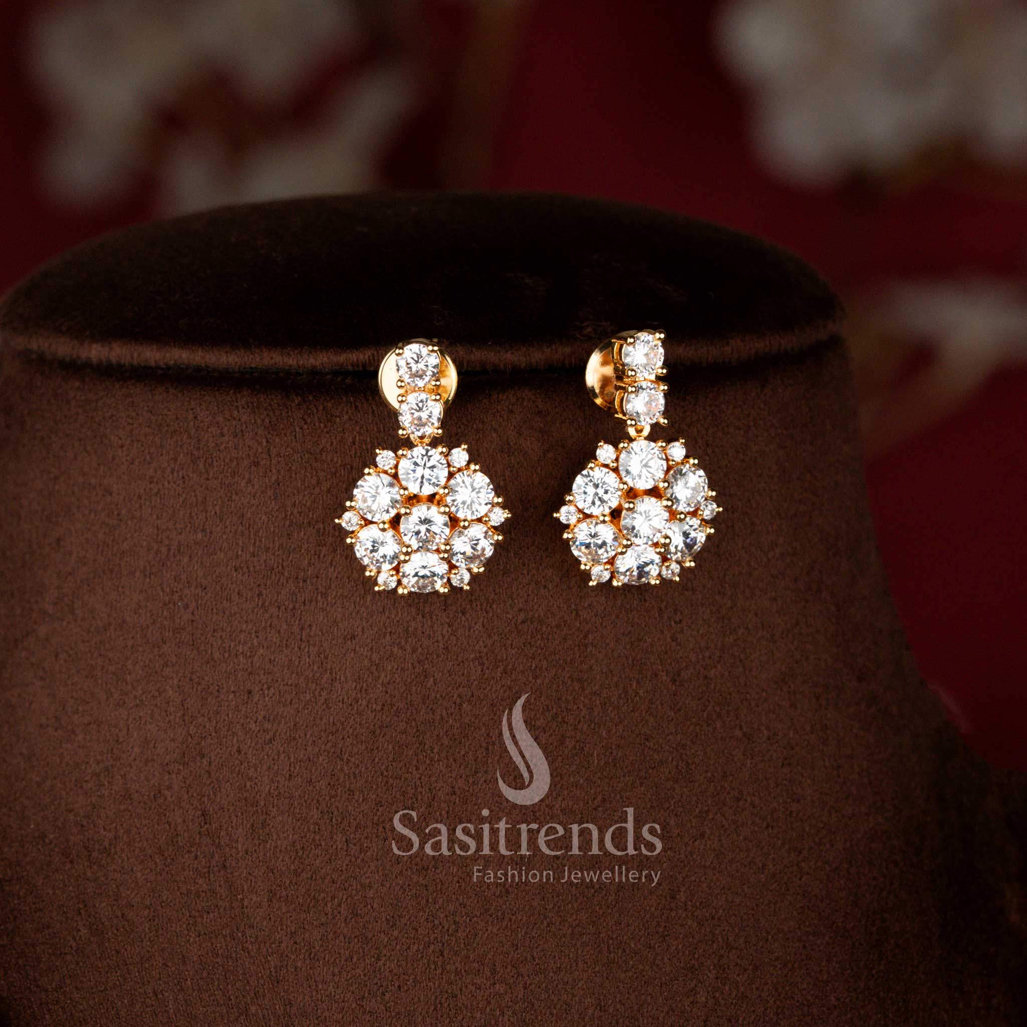 Amazing American Diamond Micro Gold Plated Celestial Bloom Double Layer Necklace Jewellery Set - Sasitrends - Image 3