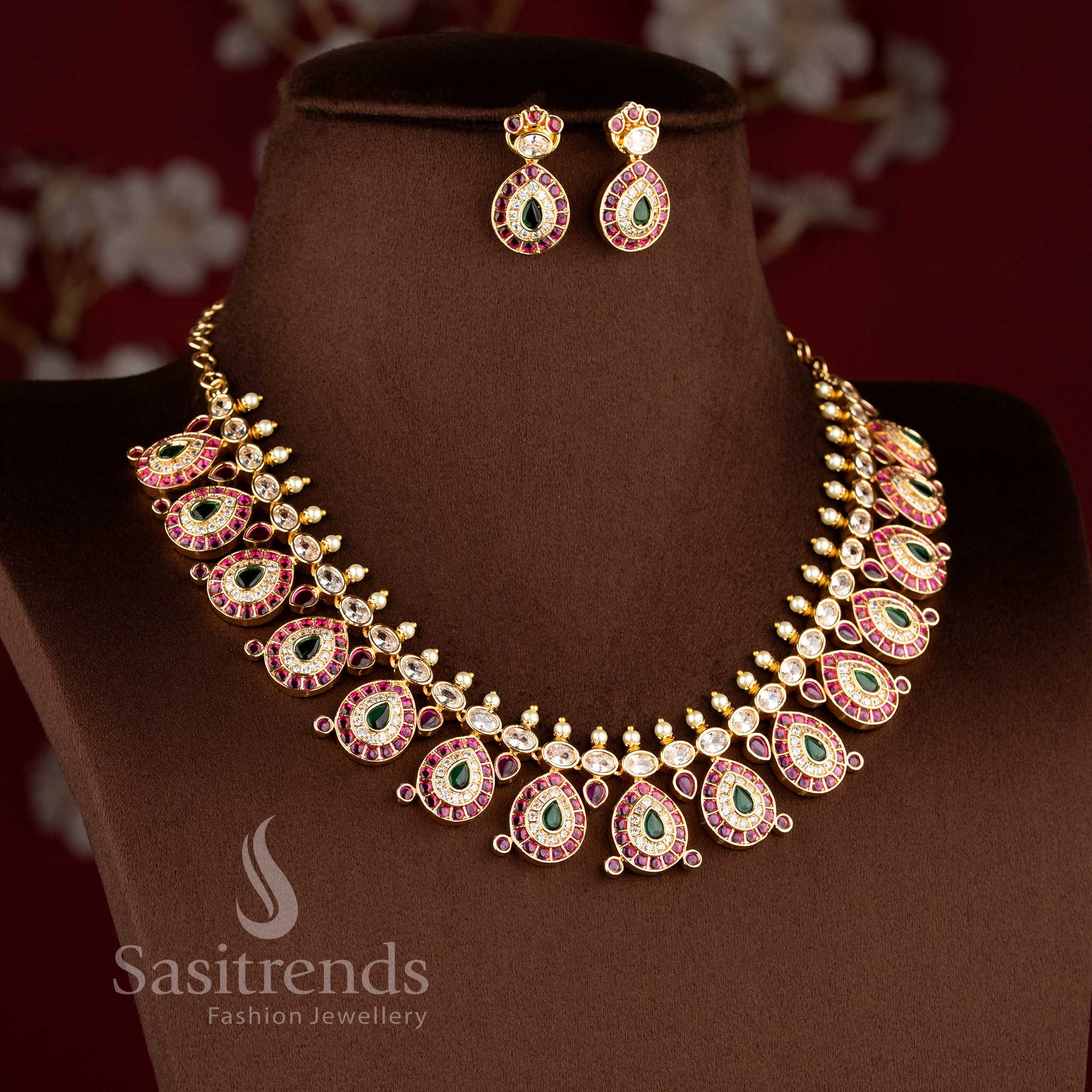 Traditional Micro Gold Plated Tear Drop Motif Short and Long Necklace Jewellery Sets  - Sasitrends - Image 5