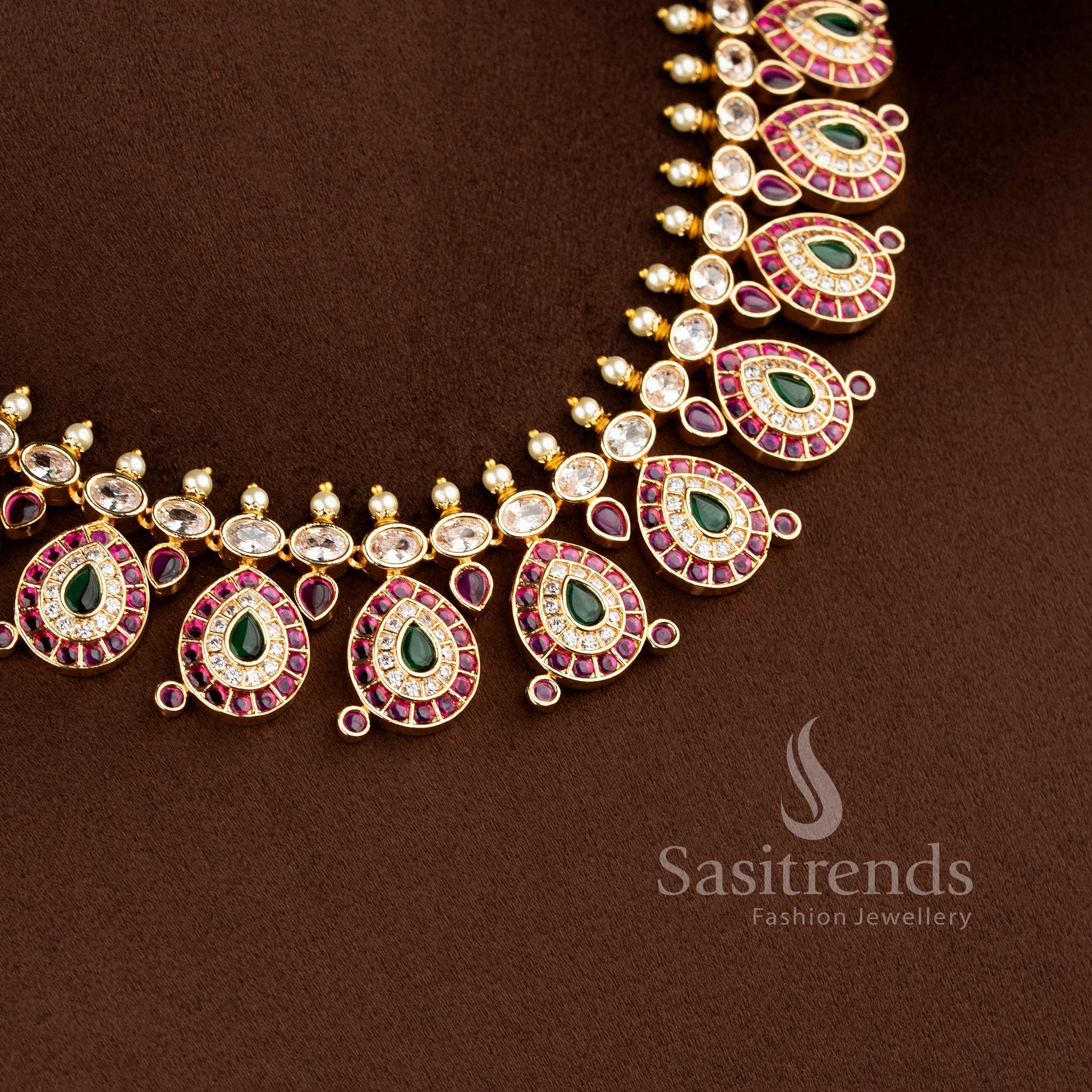 Traditional Micro Gold Plated Tear Drop Motif Short and Long Necklace Jewellery Sets  - Sasitrends - Image 6
