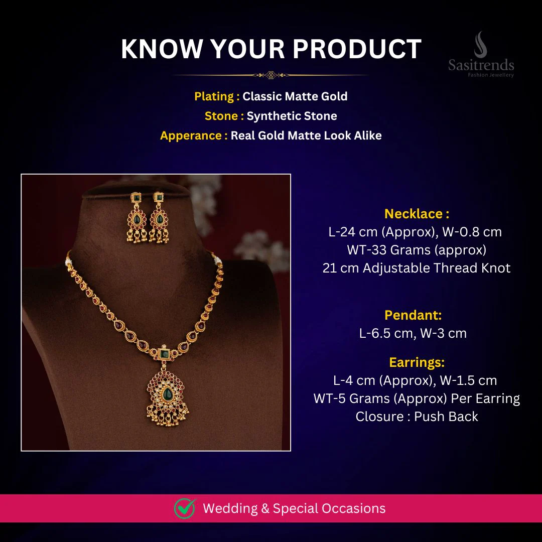 Elegant Classic Matte Gold Plated Teardrop Necklace Set for Women – Weddings, Parties & Festive Wear - Image 2