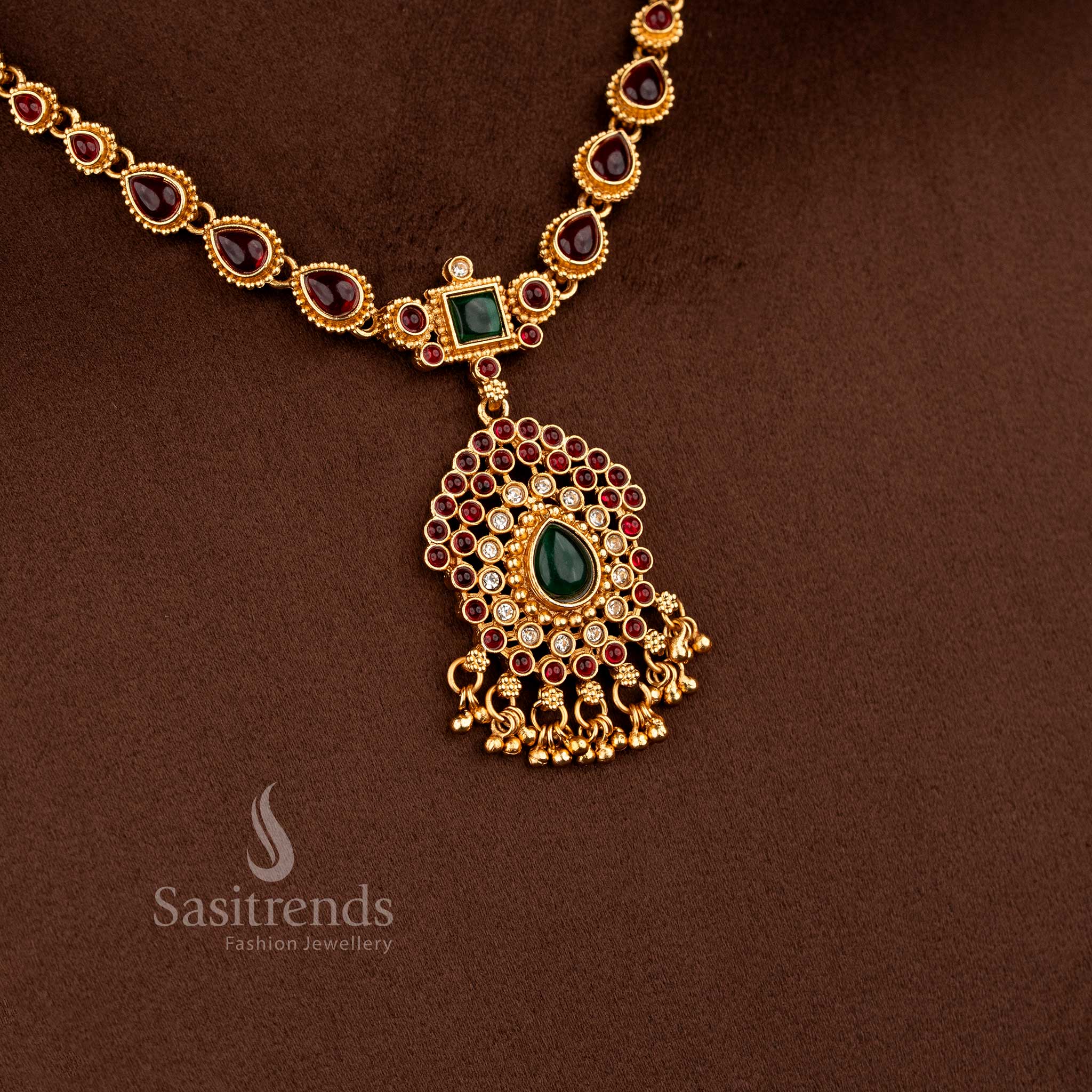 Elegant Classic Matte Gold Plated Teardrop Necklace Set for Women – Weddings, Parties & Festive Wear - Image 5