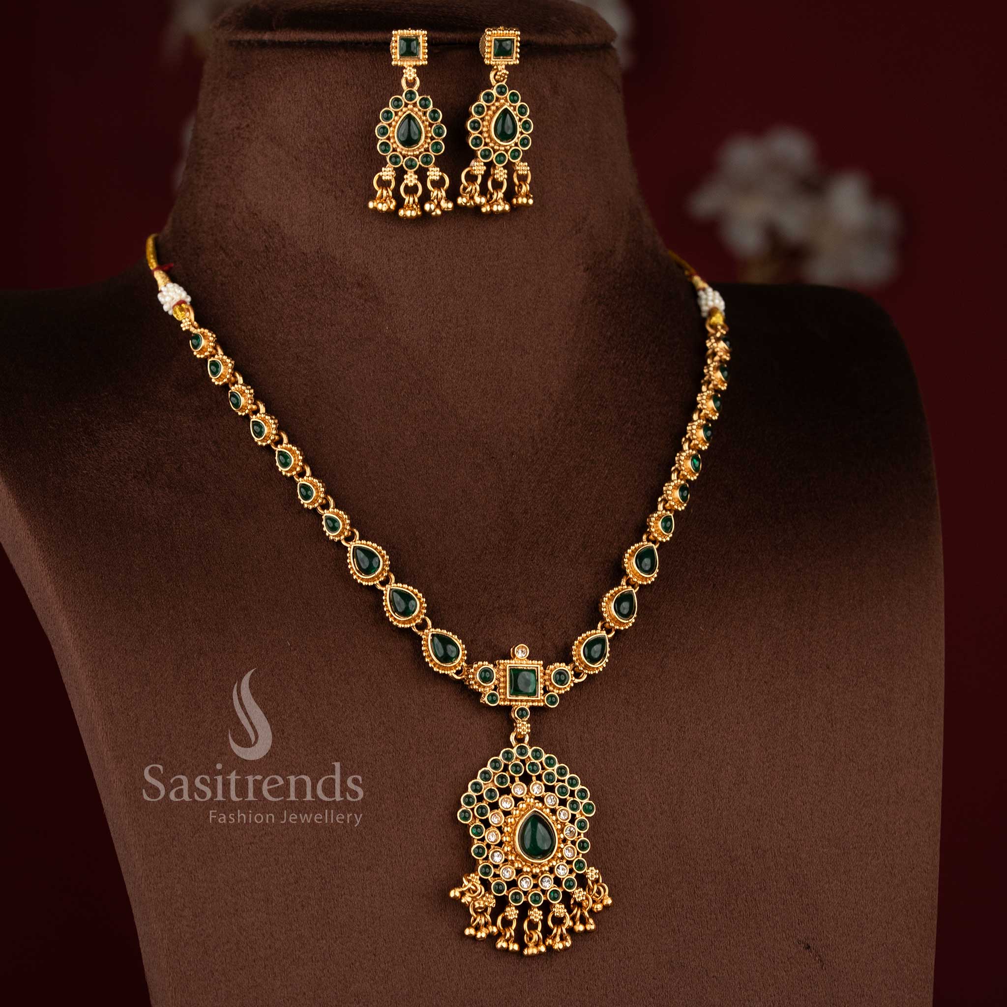 Elegant Classic Matte Gold Plated Teardrop Necklace Set for Women – Weddings, Parties & Festive Wear - Image 8