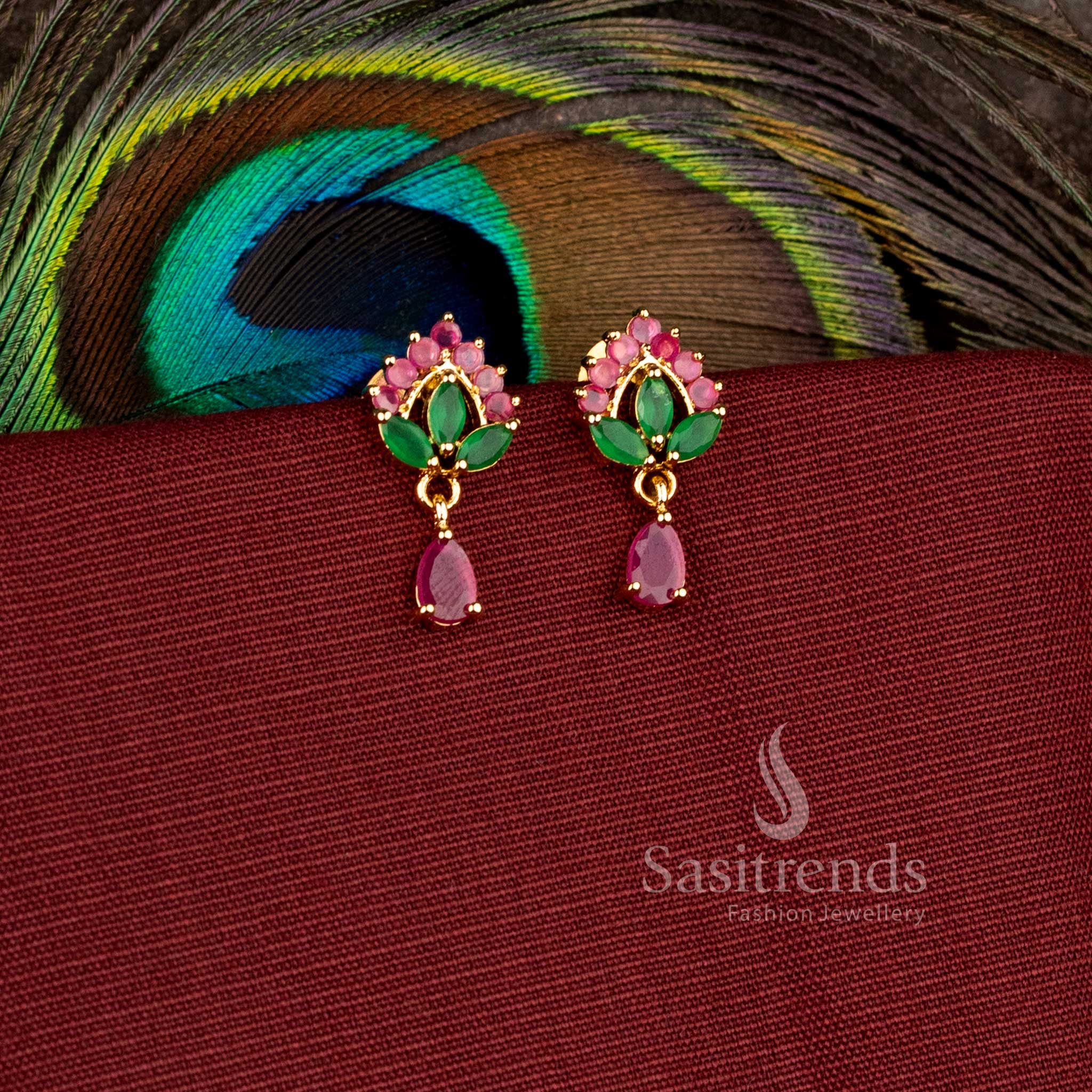 Elegant Floral Drop One Gram Micro Gold Plated AD Stone Earrings - Sasitrends - Image 6