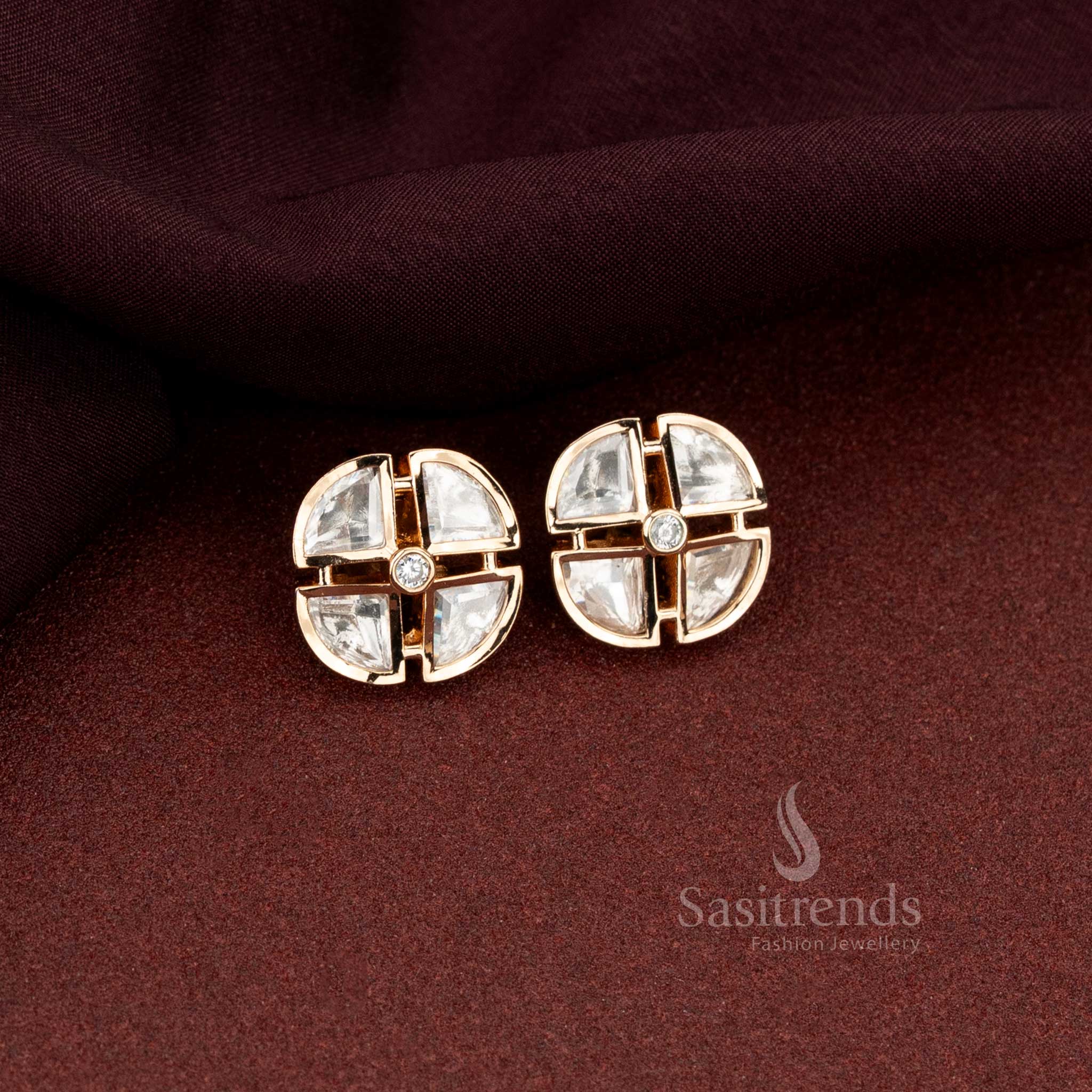 Geometric Kundan Stone Stud Earrings – Perfect for Contemporary Festive Events & Stylish Gatherings - Sasitrends