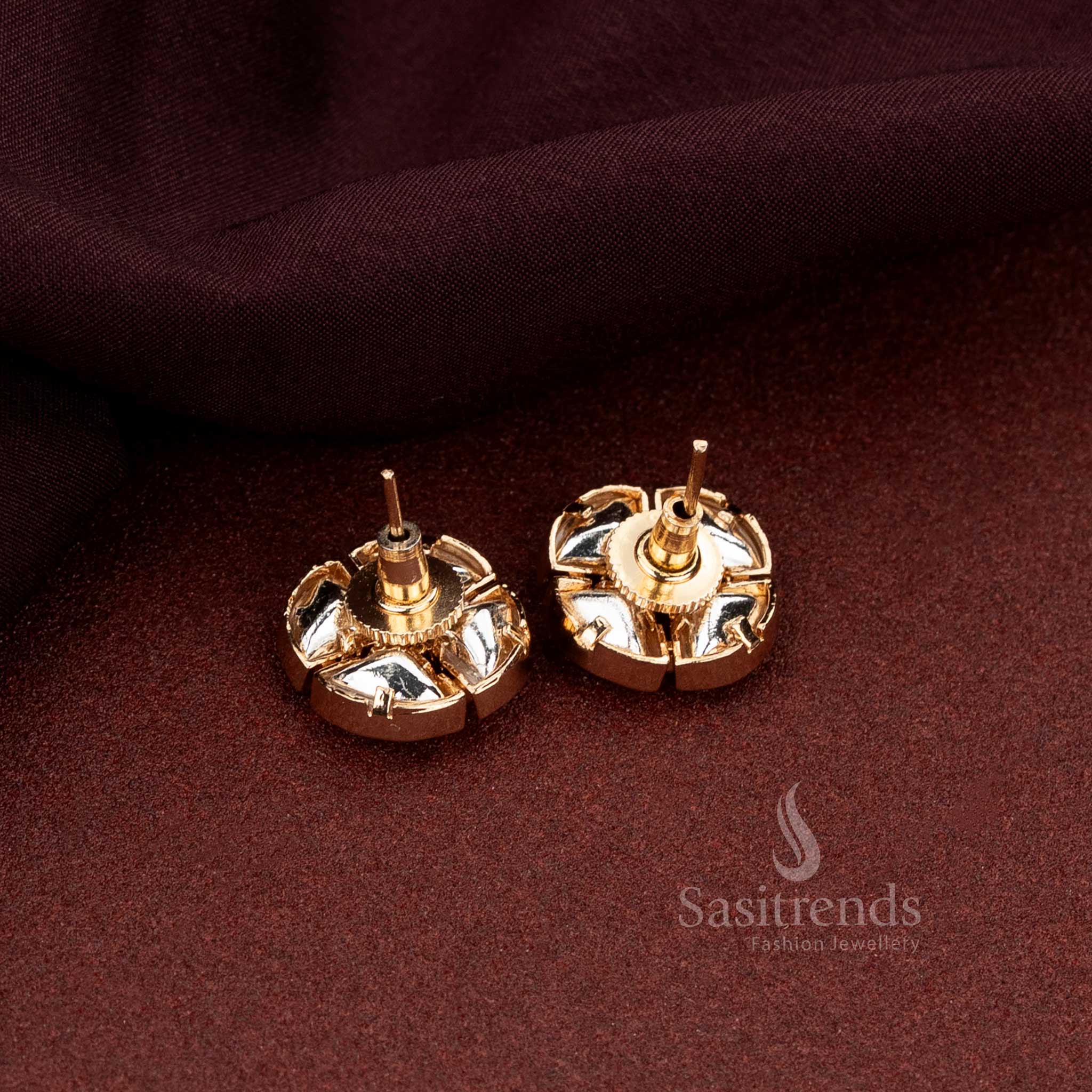 Geometric Kundan Stone Stud Earrings – Perfect for Contemporary Festive Events & Stylish Gatherings - Sasitrends - Image 2