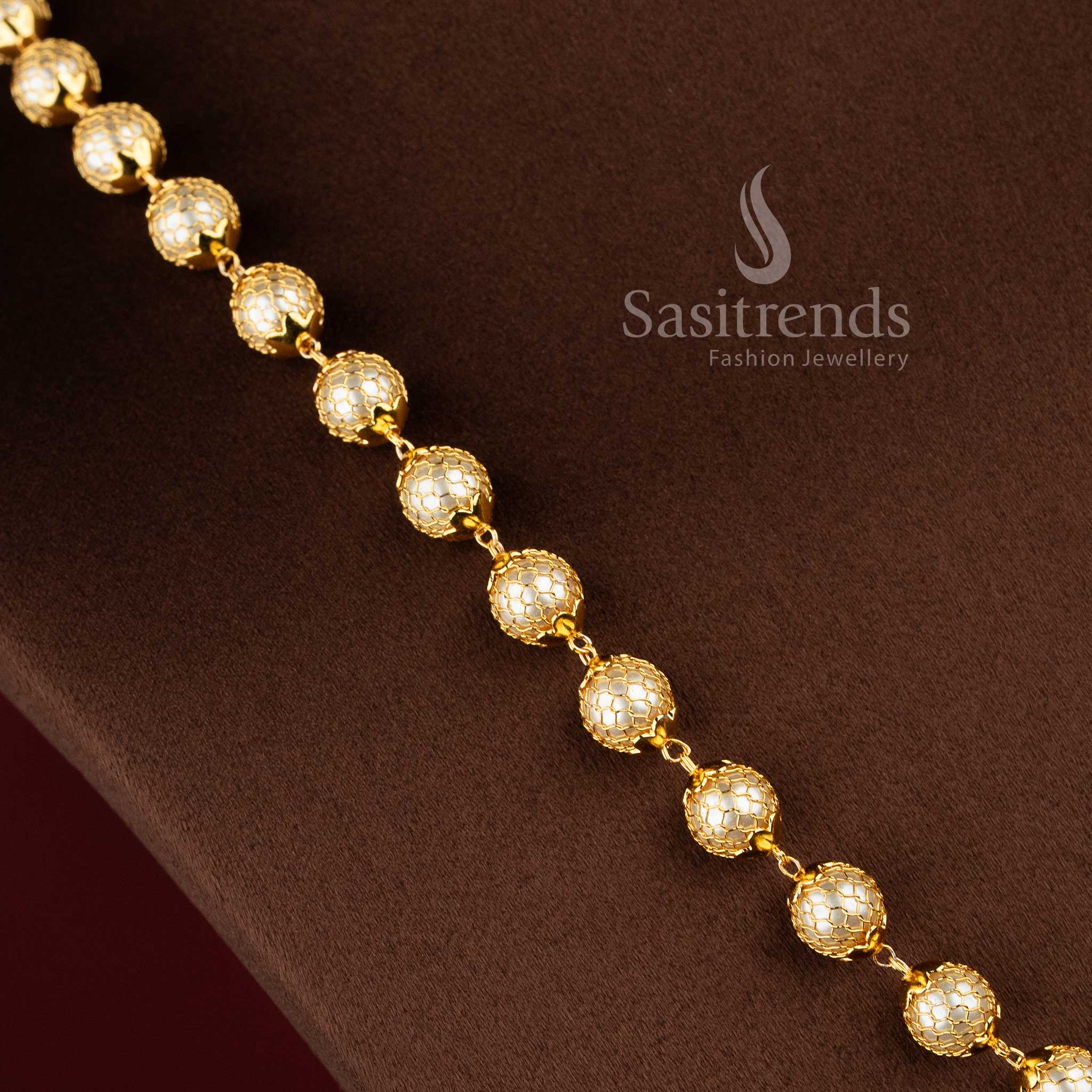 Traditional One Gram Micro Gold Plated Grand Mesh Round Pearl Chain Necklace for Women - Sasitrends - Image 14