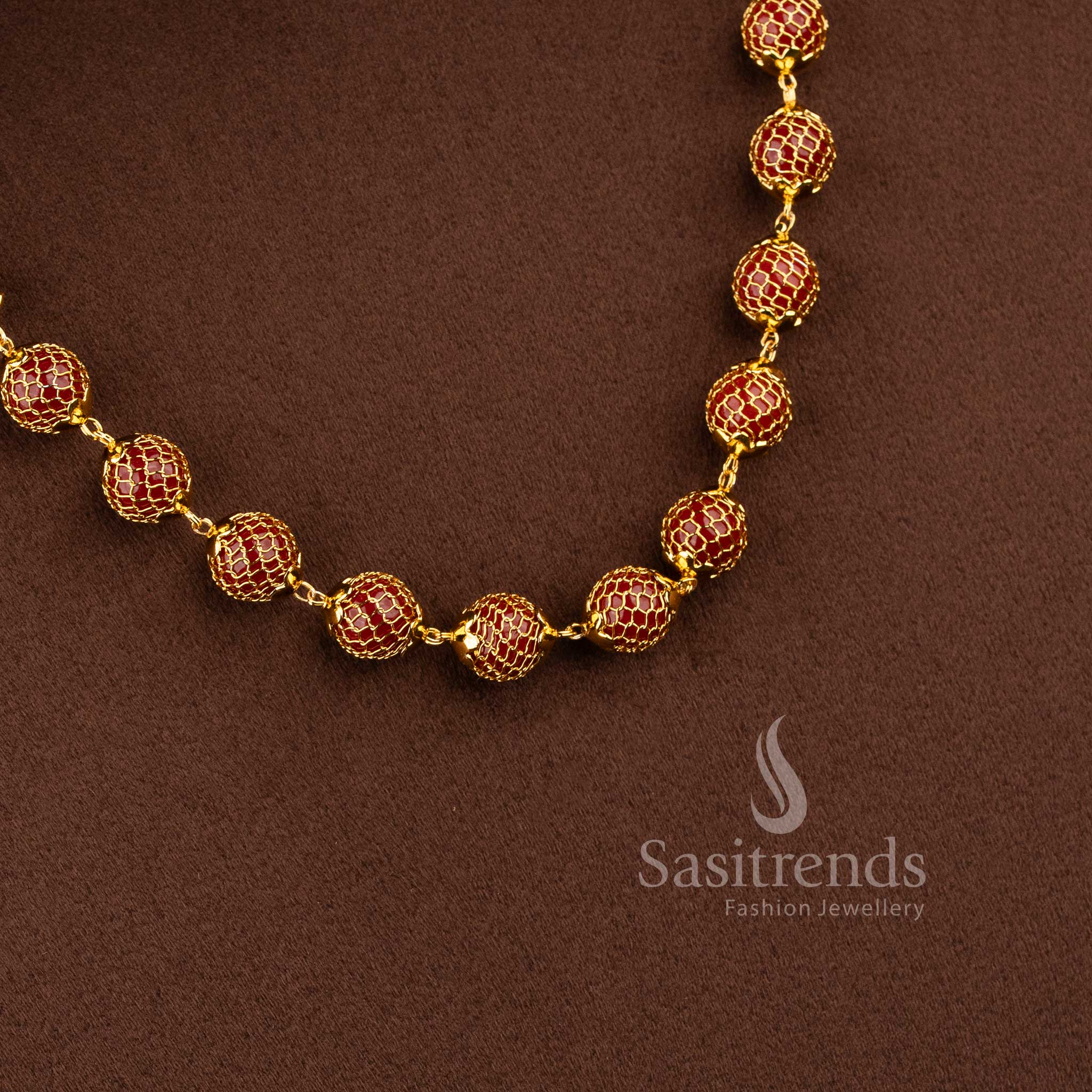 Traditional One Gram Micro Gold Plated Grand Mesh Round Pearl Chain Necklace for Women - Sasitrends - Image 16