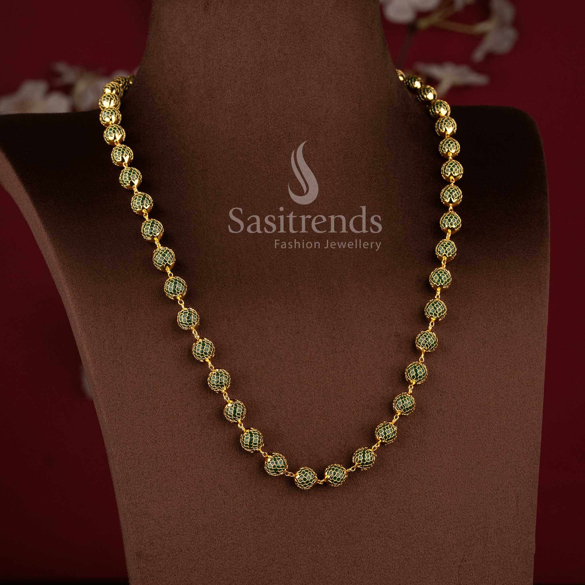 Traditional One Gram Micro Gold Plated Grand Mesh Round Pearl Chain Necklace for Women - Sasitrends - Image 18