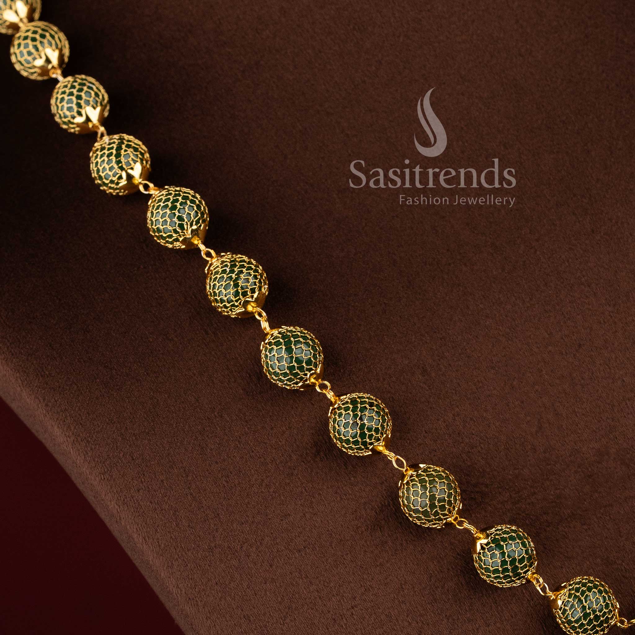 Traditional One Gram Micro Gold Plated Grand Mesh Round Pearl Chain Necklace for Women - Sasitrends - Image 28