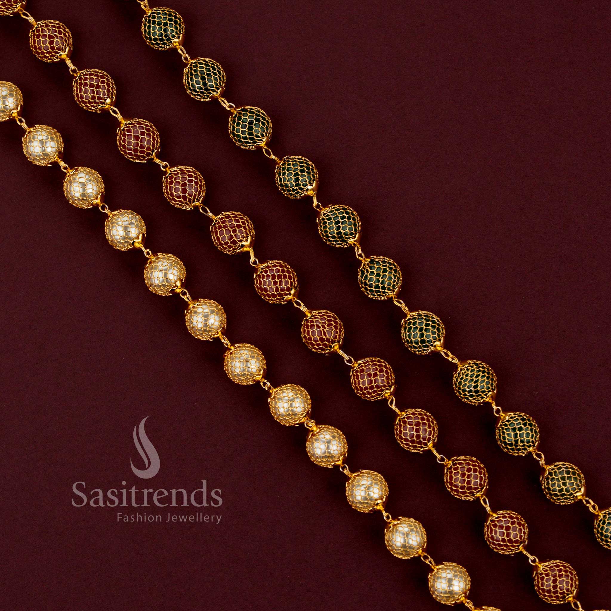 Traditional One Gram Micro Gold Plated Grand Mesh Round Pearl Chain Necklace for Women - Sasitrends - Image 32