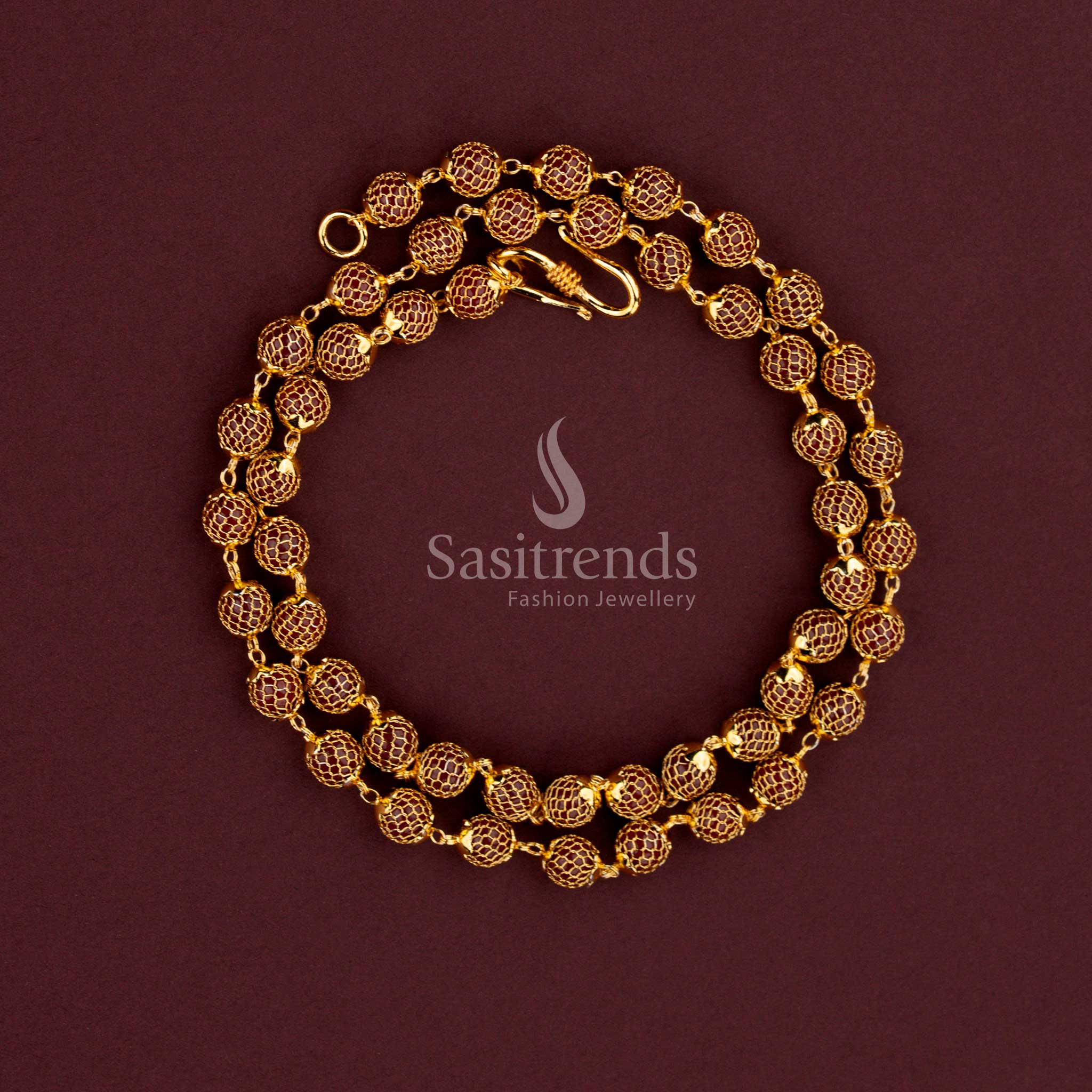Traditional One Gram Micro Gold Plated Grand Mesh Round Pearl Chain Necklace for Women - Sasitrends - Image 33