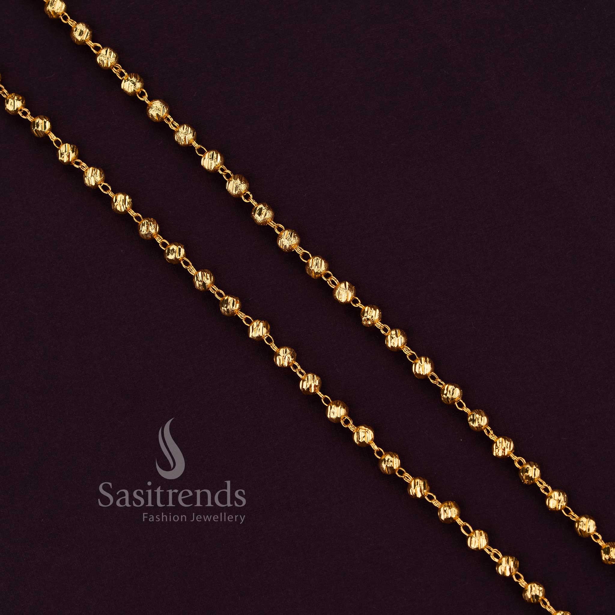 Guaranteed Traditional Wear 24K Micro Gold Plated Designer Ball Chain Collection with Textured Bead Link Structure | Real Gold Look 1 Gram Jewellery - Image 12