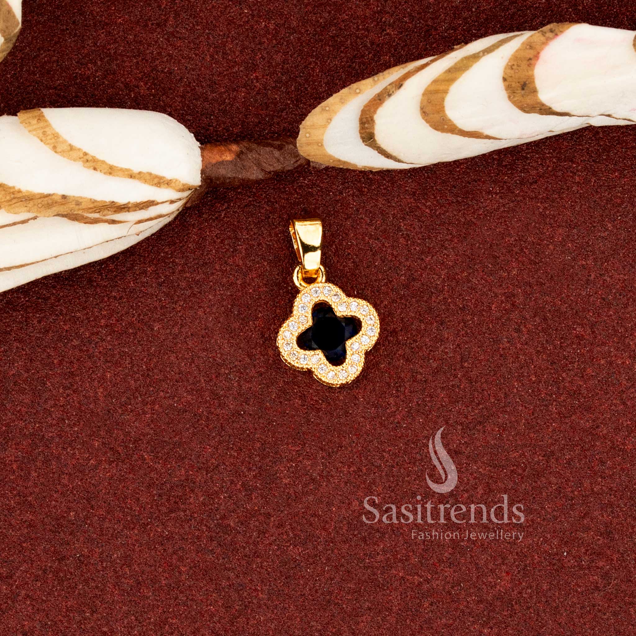 Guaranteed 24K Micro Gold Plated AD Stone Floral Clover Design Pendant with Layered Stone Frame Structure | Real Gold Look 1 Gram Jewellery - Image 10