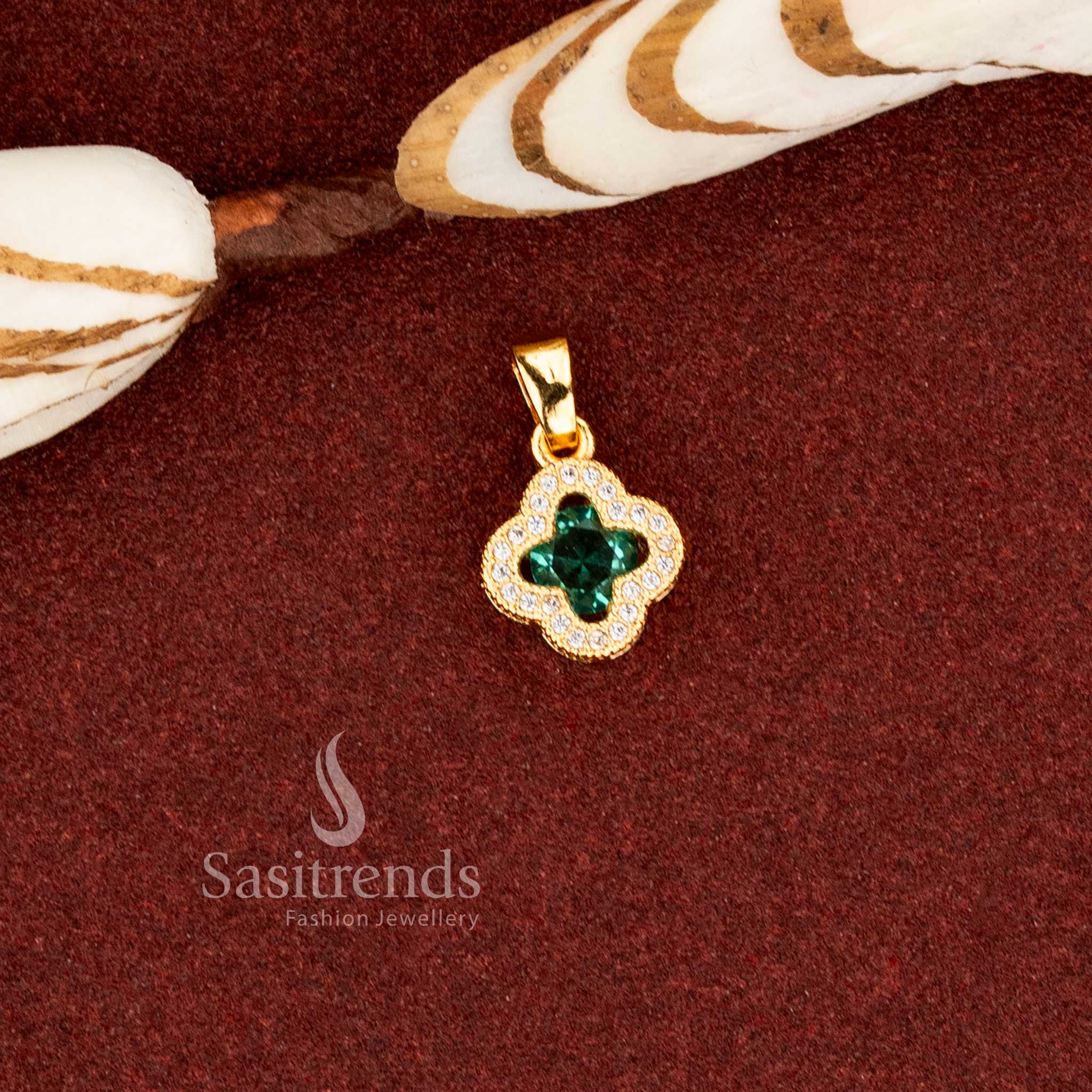 Guaranteed 24K Micro Gold Plated AD Stone Floral Clover Design Pendant with Layered Stone Frame Structure | Real Gold Look 1 Gram Jewellery - Image 7