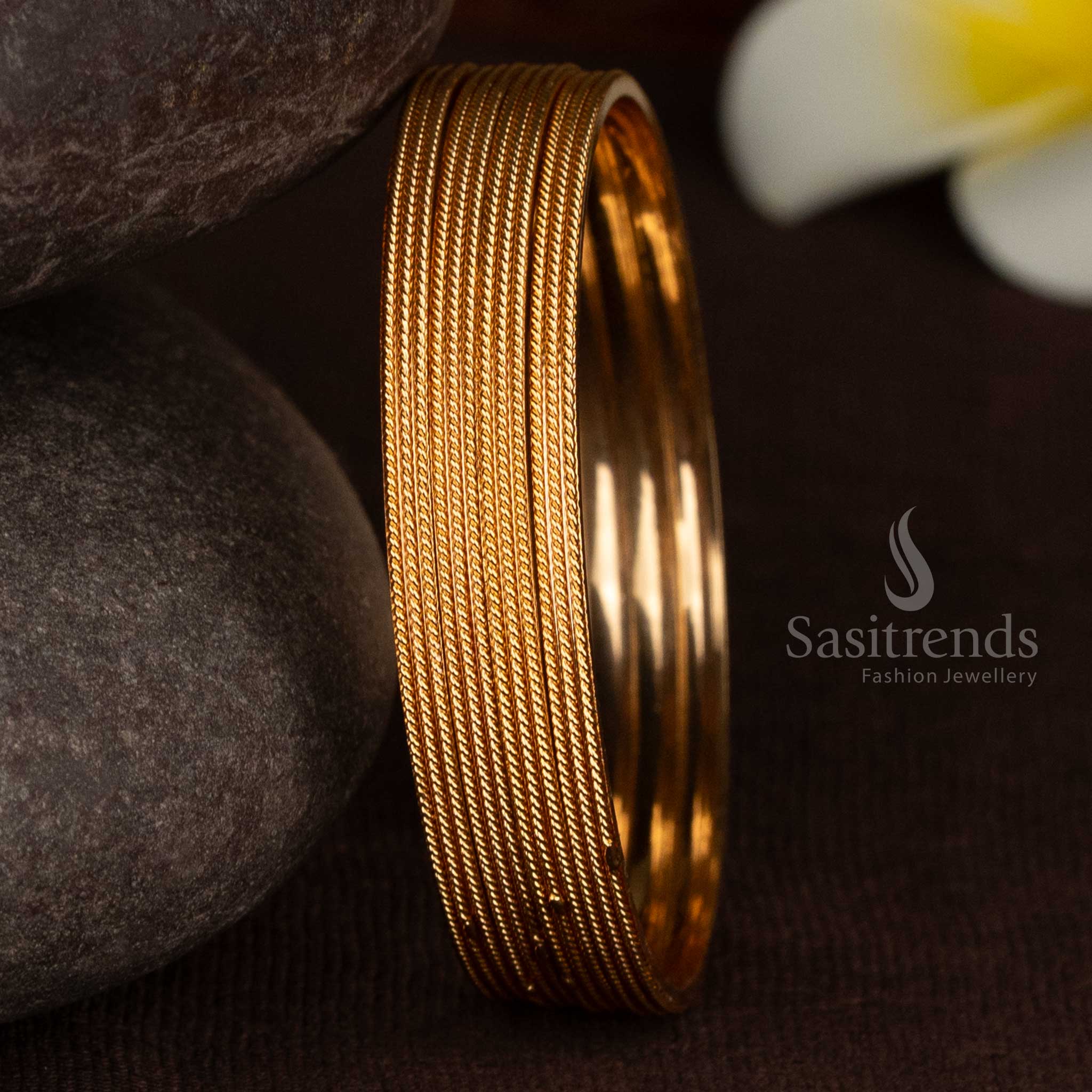 Exquisite Real Gold Look One Gram Micro Gold Plated Linear Rope Textured 4 Set Bangle | Daily wear
