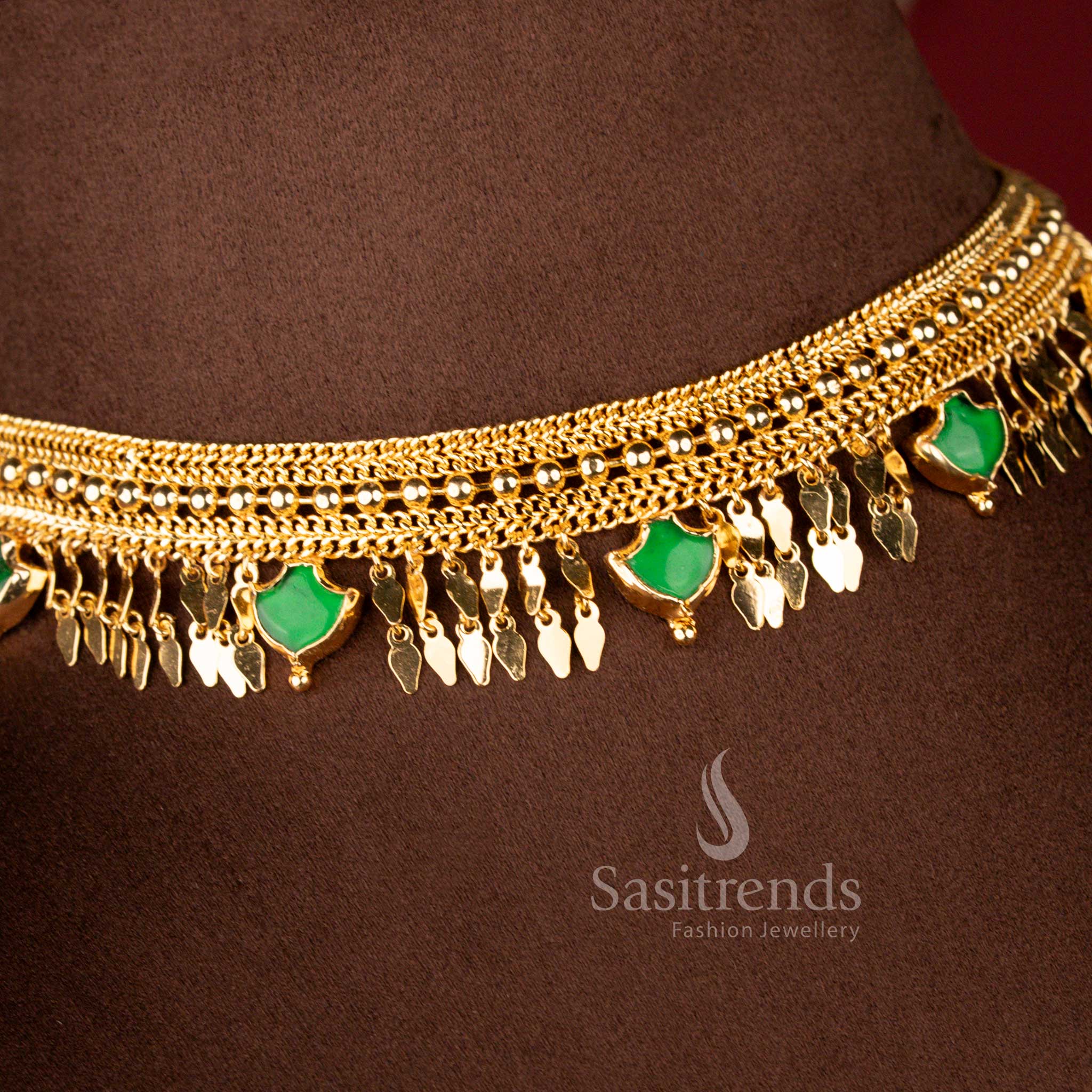 One Gram Micro Gold Plated Palakka Elachi Choker Necklace For Traditional Wear - Sasitrends - Image 2