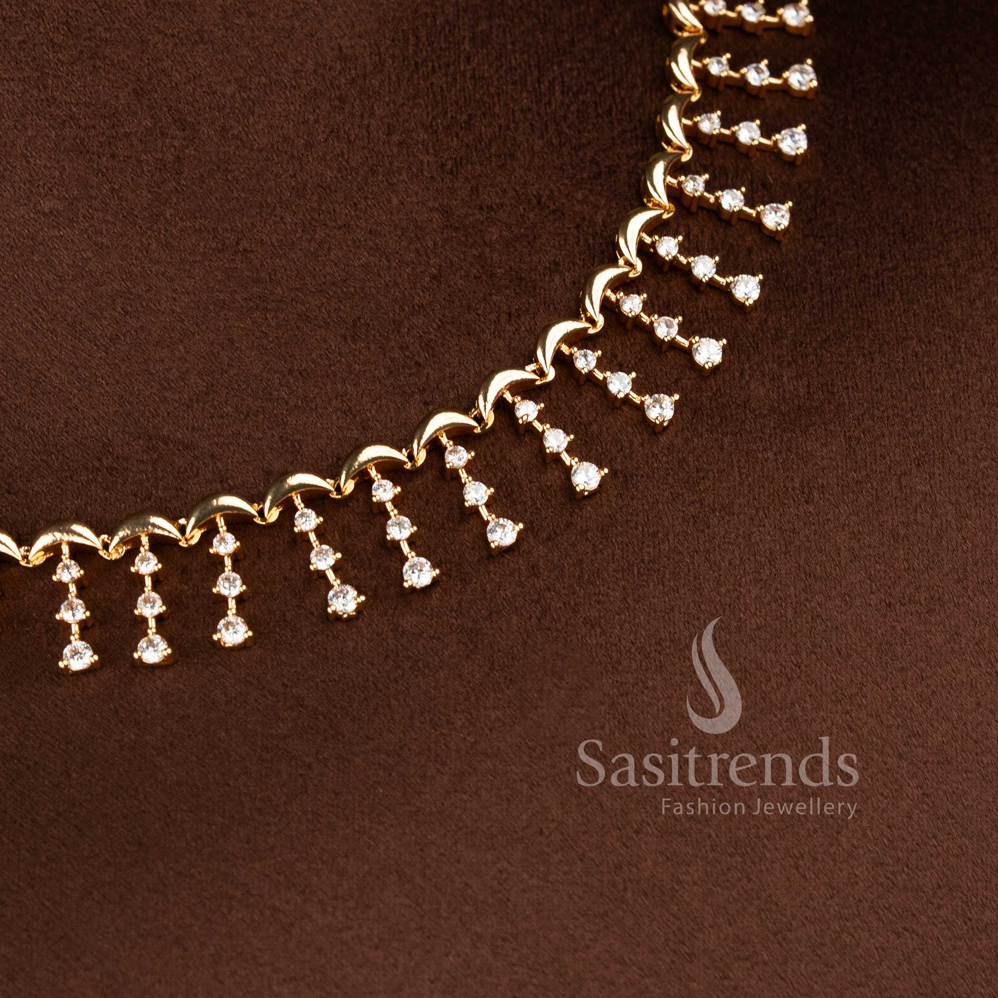 Guaranteed American Diamond Micro Gold Plated Fringe Design Necklace Jewellery Sets for Women - Sasitrends - Image 2