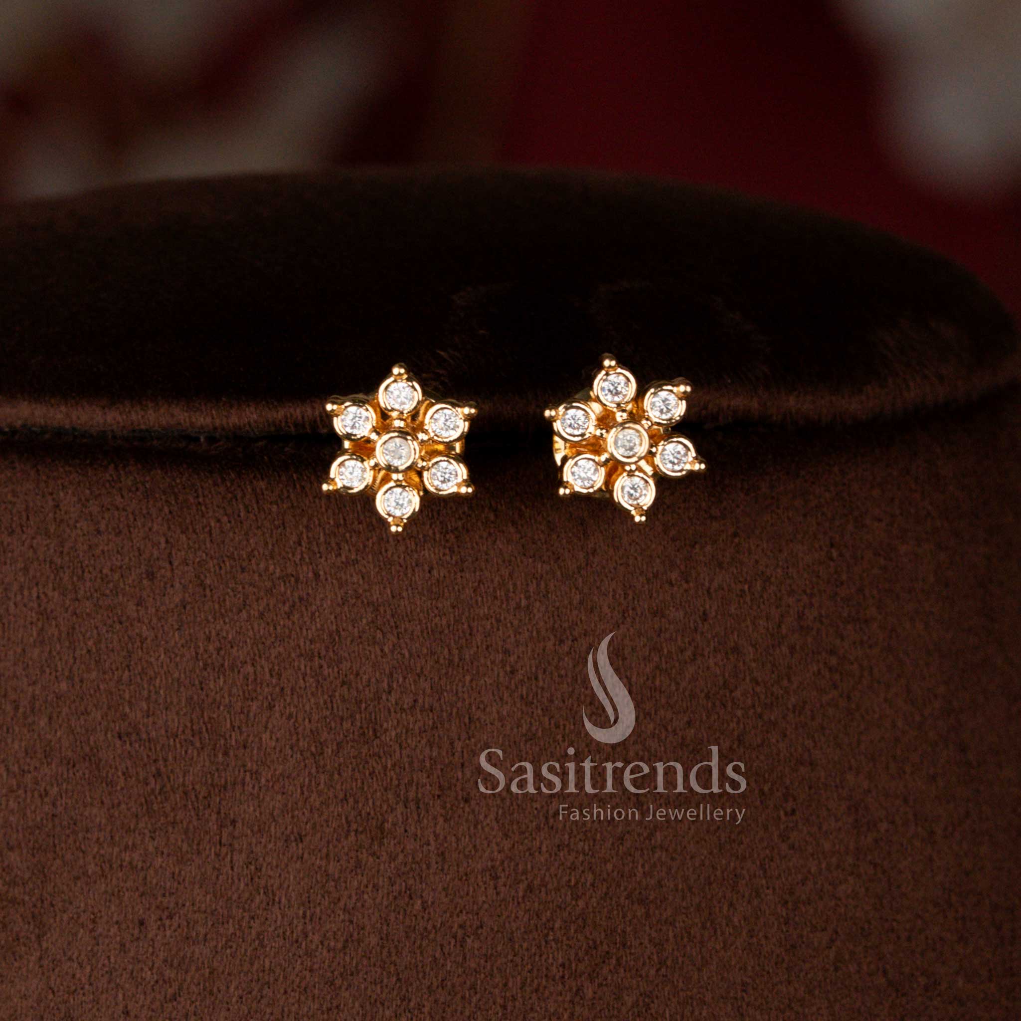 Stunning American Diamond One Gram Micro Gold Plated Lotus Pendant Necklace Jewellery Set for Traditional Wear - Sasitrends - Image 4