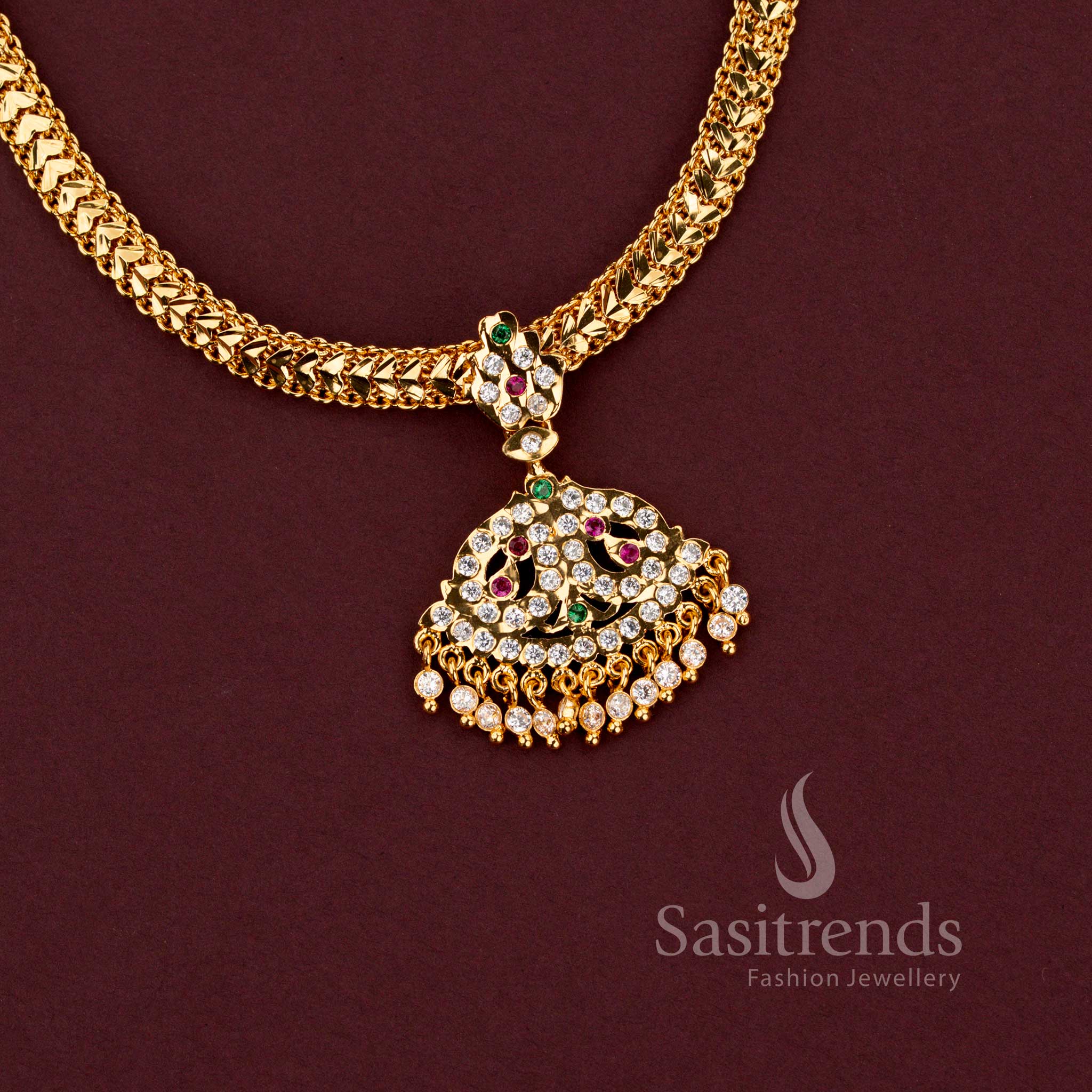 Traditional Impon 24K Micro Gold Plated Braided Gati Necklace with Filigree Fan Pendant | Real Gold Look Alike - Image 3