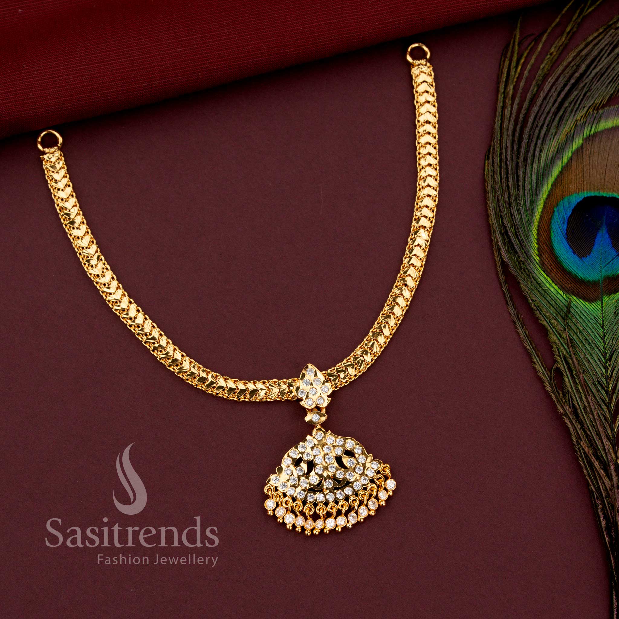 Traditional Impon 24K Micro Gold Plated Braided Gati Necklace with Filigree Fan Pendant | Real Gold Look Alike - Image 4