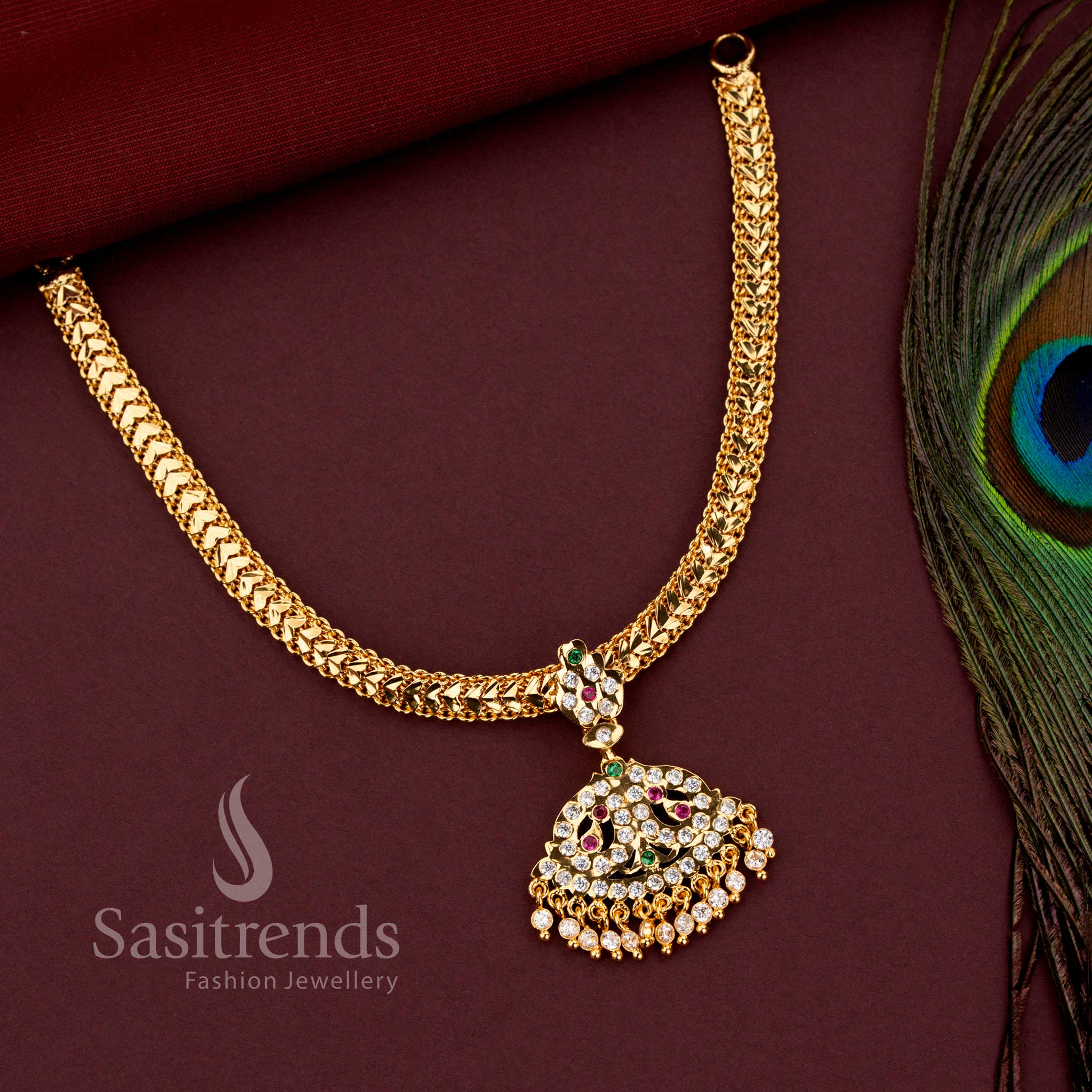 Traditional Impon 24K Micro Gold Plated Braided Gati Necklace with Filigree Fan Pendant | Real Gold Look Alike - Image 6