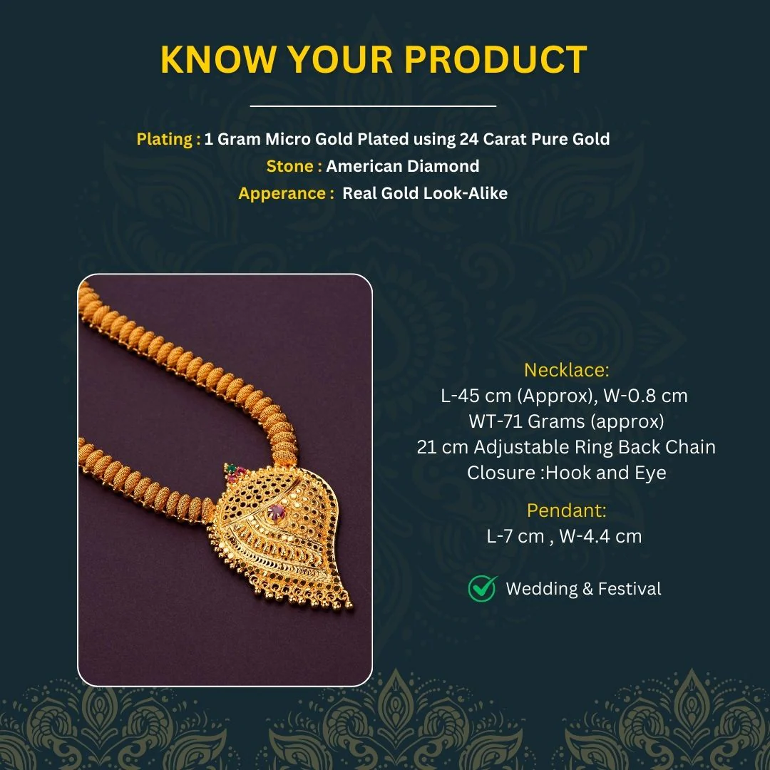 Guaranteed Micro Gold Plated Long Necklace with Conch Pendant & Ruby AD Stone - Sasitrends - Image 5