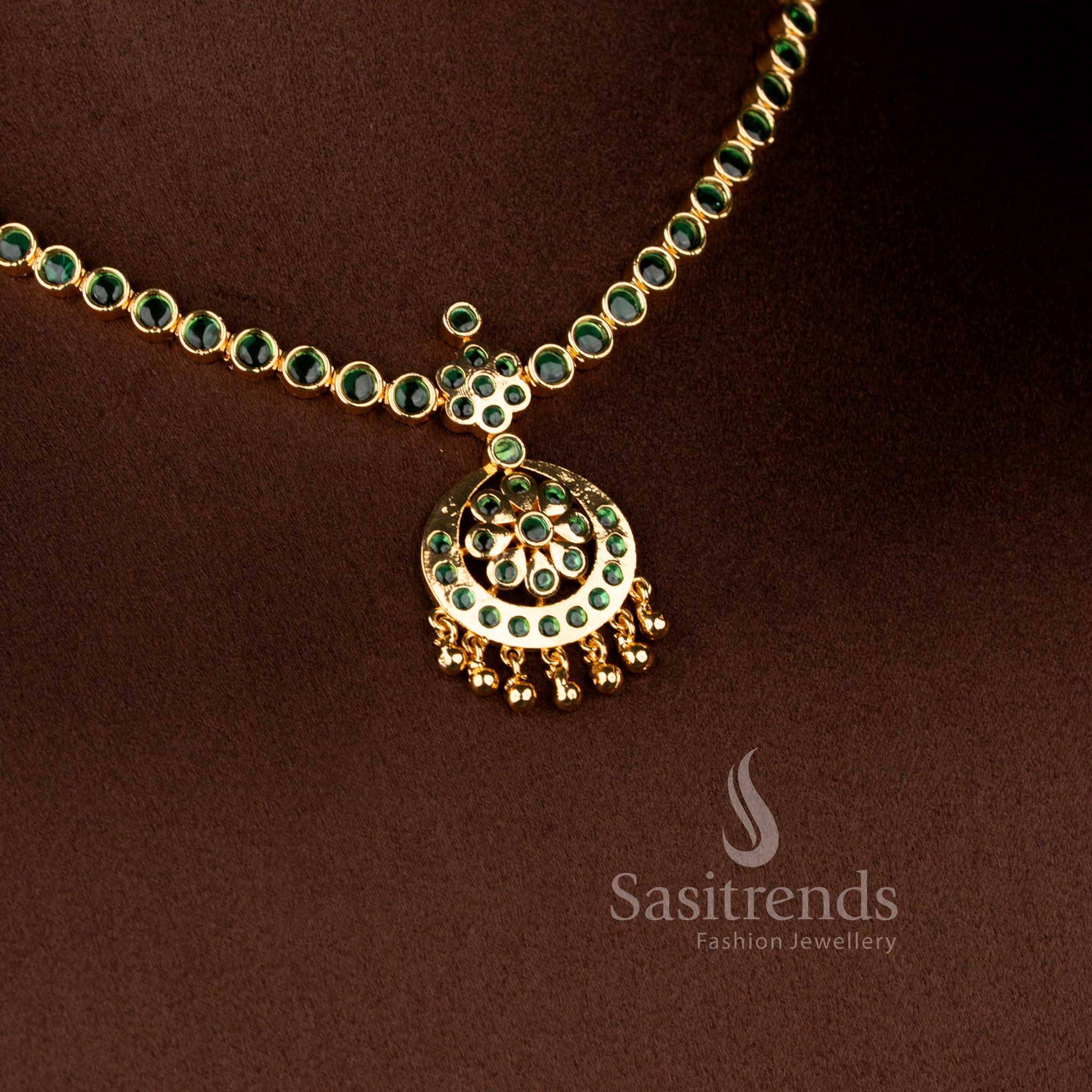 Guaranteed Micro Gold Plated Traditional Kemp Stone Attigai Necklace Jewellery Set for Women | Look Like Real Gold - Sasitrends - Image 5