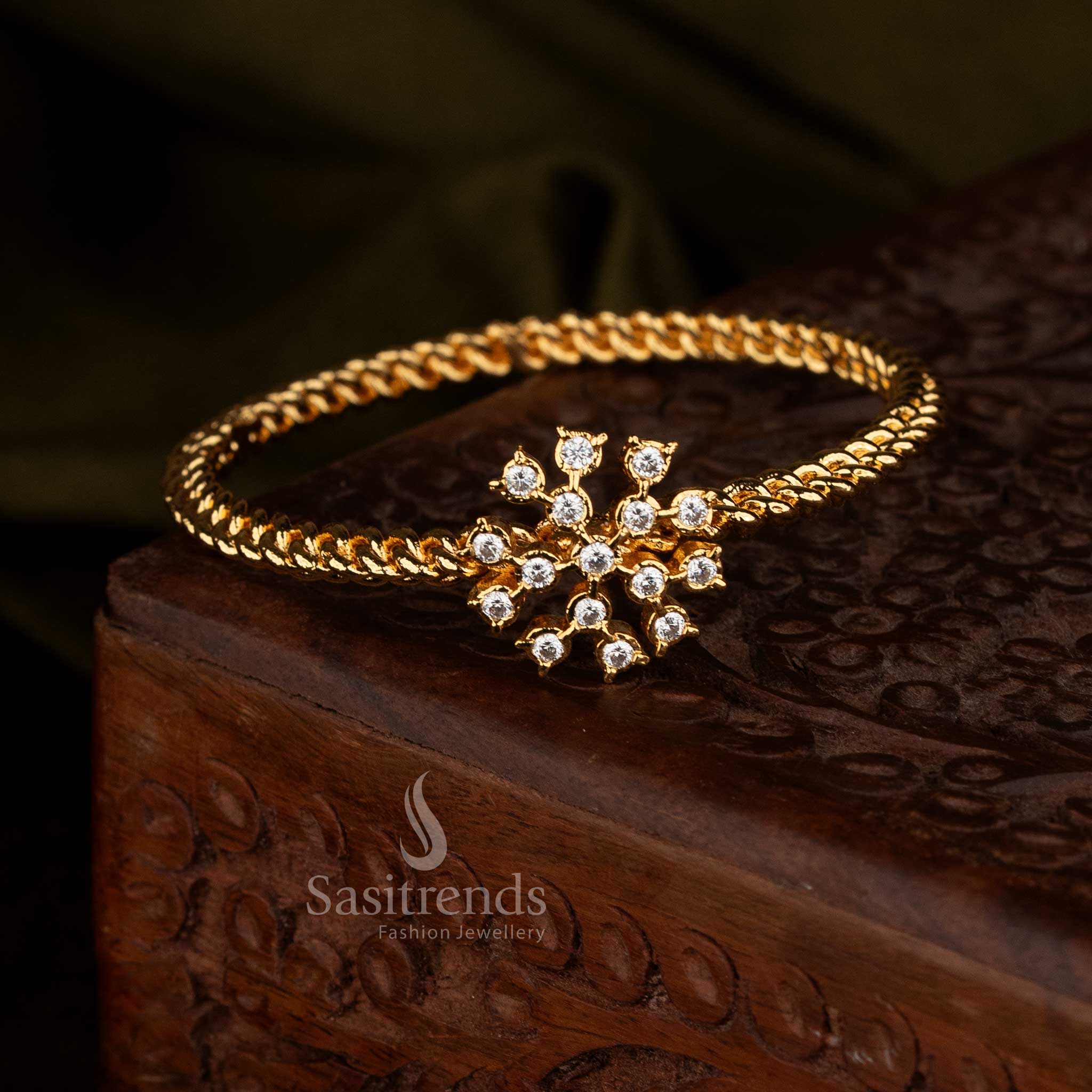 Impon Micro Gold Plated Snowflake Motif Bracelet with Detailed Chain Pattern Design | 24K Pure Gold Plated Look Like Real Gold Festive Wear Jewellery